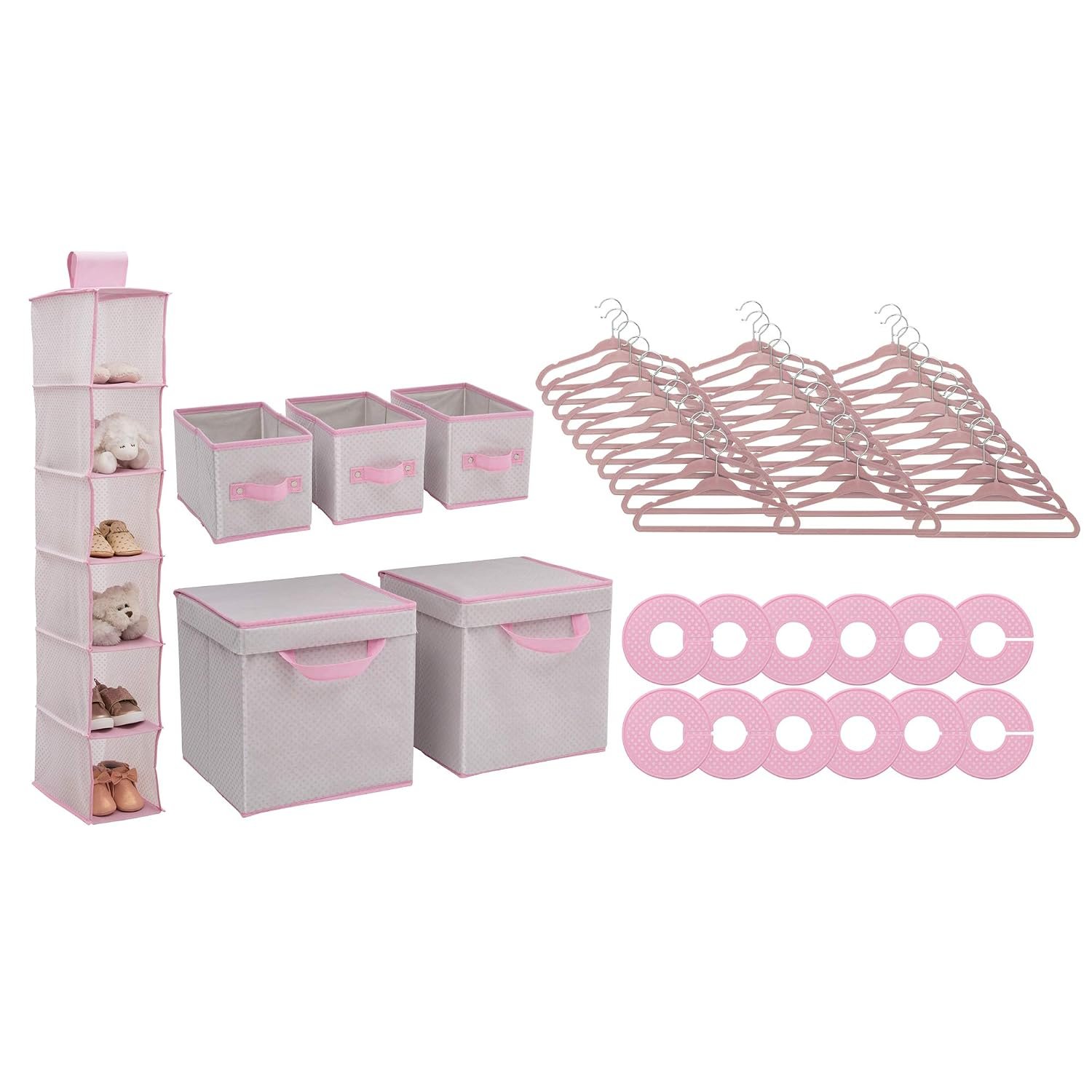Delta Children Nursery Storage 48 Piece Set – Easy Storage/Organization Solution – Keeps Bedroom, Nursery & Closet Clean, Infinity Pink