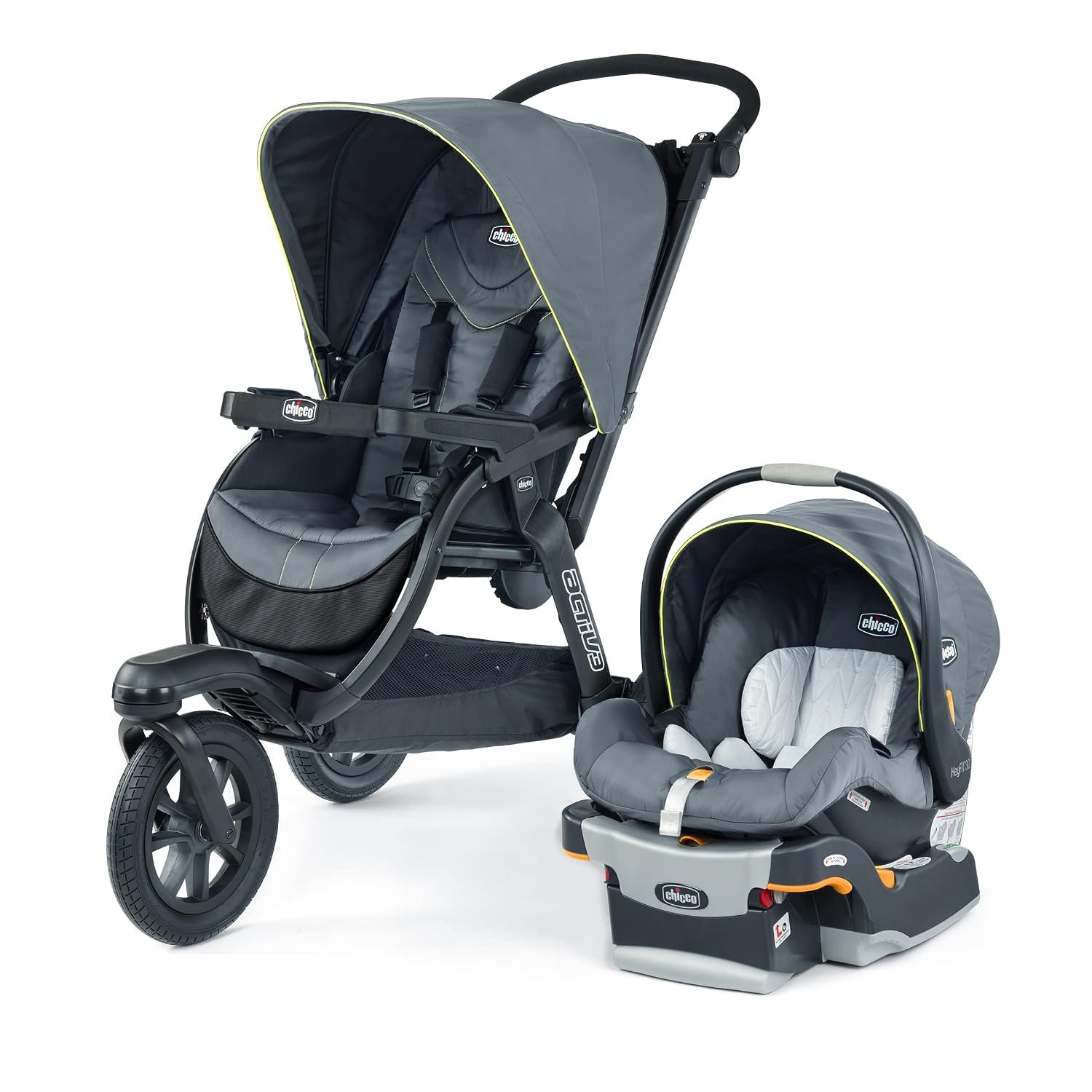 Chicco Activ3 Jogging Stroller Travel System, Activ3 Jogging Stroller with KeyFit 30 Infant Car Seat and Base, Solar/Grey