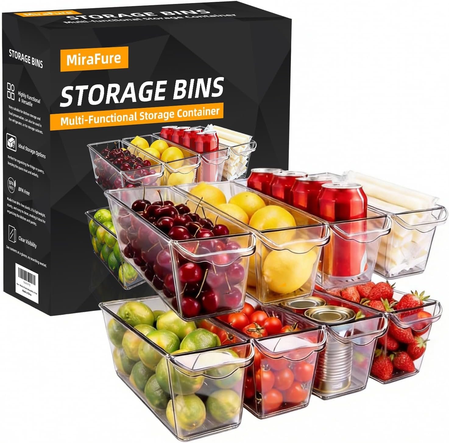 8 Pack Fridge Storage Bins, BPA Free Clear Refrigerator Organizers and Storage Containers, Clear Pantry Organization & Cabinet Bins, Slim Freezer Bin for Kitchen, Mini Fridge, Breast Milk