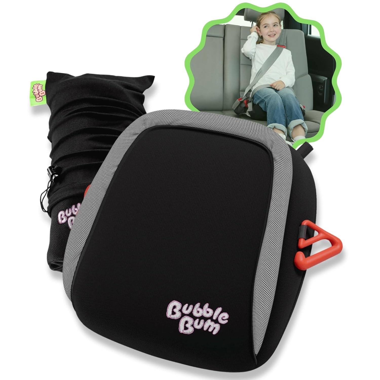 BubbleBum Inflatable Booster Car Seat – Foldable, Lightweight, Backless Travel Booster Seat for Kids, Portable Carseat for Toddler, Fits 3 Across, Compact for Uber – Ages 4-11 Year Old, – Black