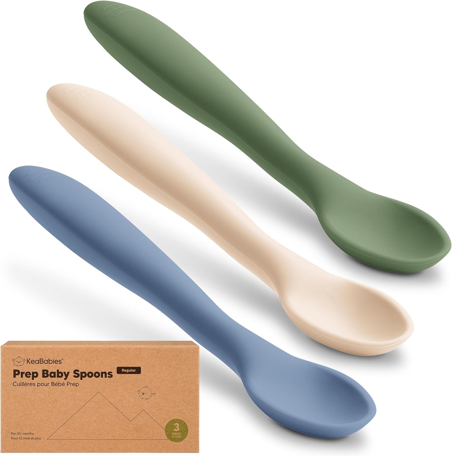 KeaBabies Silicone Baby Spoons, Self Feeding 6-12 months – 3-Pack Baby Weaning Eating Utensils, Toddler First Food Training Spoon, Infant, Kids Feeding Supplies Essential Set, Dishwasher-safe (Slate)