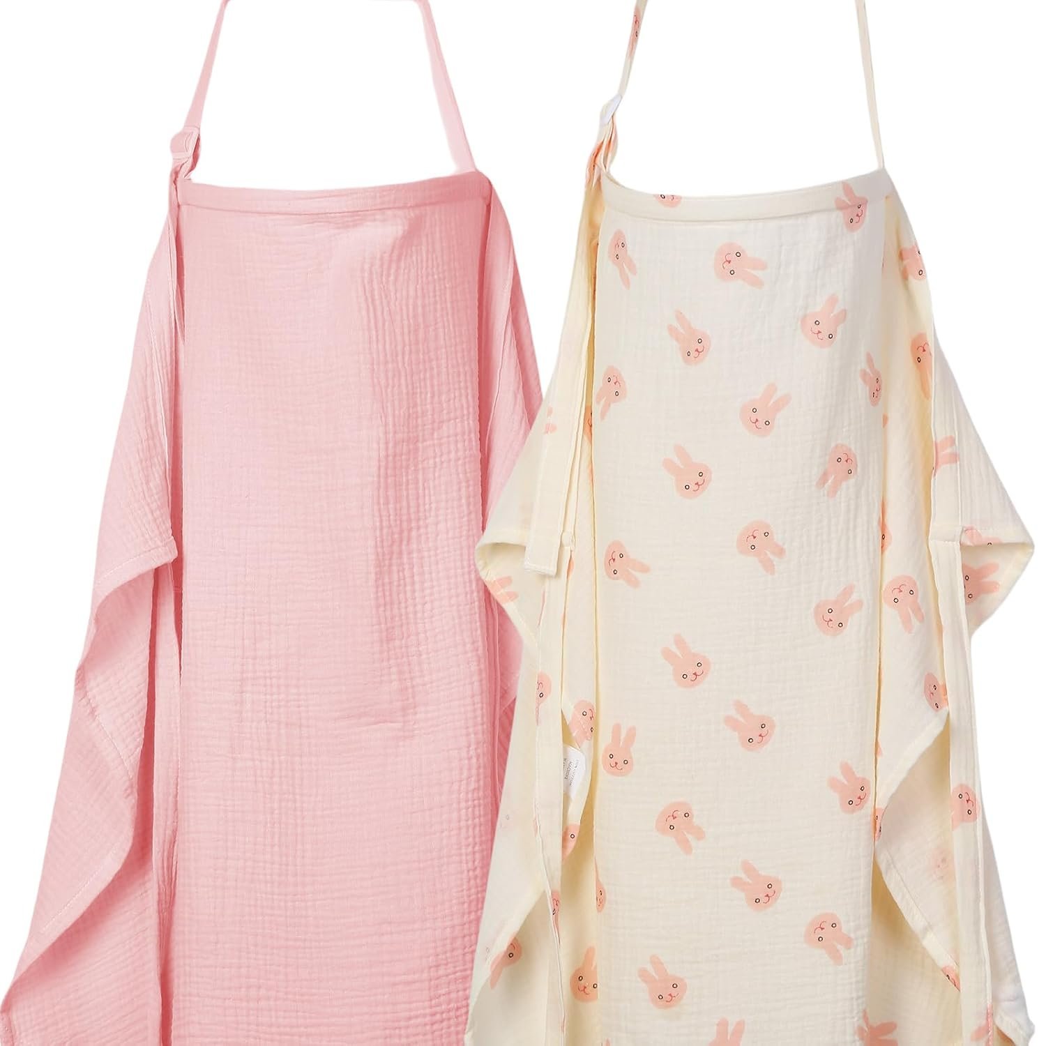 ANYEDDE 2-Pack Nursing Covers for Breastfeeding – Lightweight, Breathable Baby Breastfeeding Covers with Arch Neckline & Adjustable Straps, Pink & Bunny Design, Muslin Privacy Nursing Cover for Women