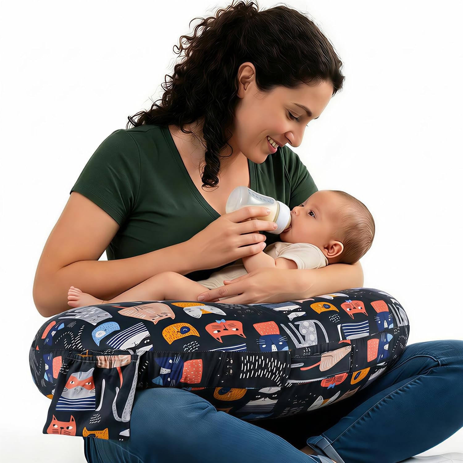 x-vesolje Plus Size Nursing Pillow Wider Support, Breastfeeding Pillow with Adjustable Strap Fit All Body Type, Ergonomic Breast Feeding Pillow, Baby Feeding Pillow for Mom- Max Size/Kitty