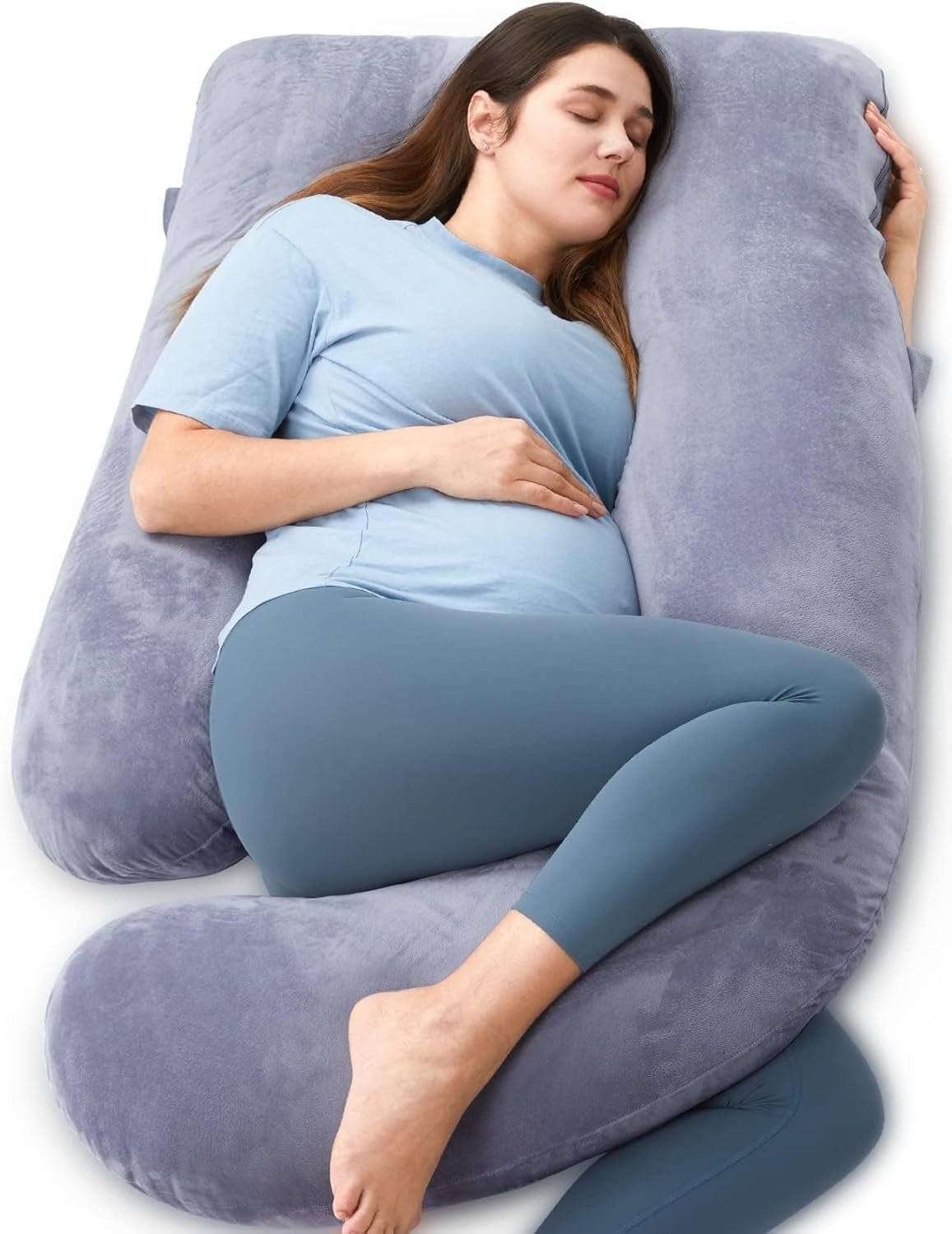 Momcozy Pregnancy Pillows for Sleeping, U Shaped Full Body Maternity Pillow with Removable Cover – Support for Back, Legs, Belly, HIPS for Pregnant Women, 57 Inch Pregnancy Pillow for Women, Grey