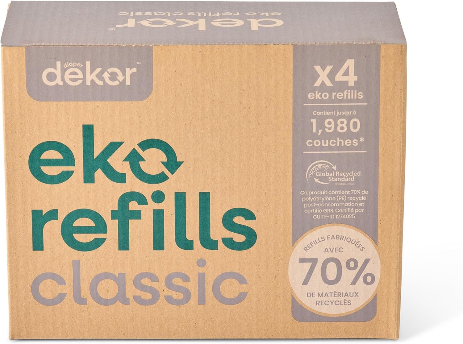 Diaper Dekor CLASSIC Diaper Pail Refills | 4 Count Unscented | Exclusive End-of-Liner Marking | Thick Quick & Easy to Replace | Most Economical Refill System | for Original and Eko Style Pails