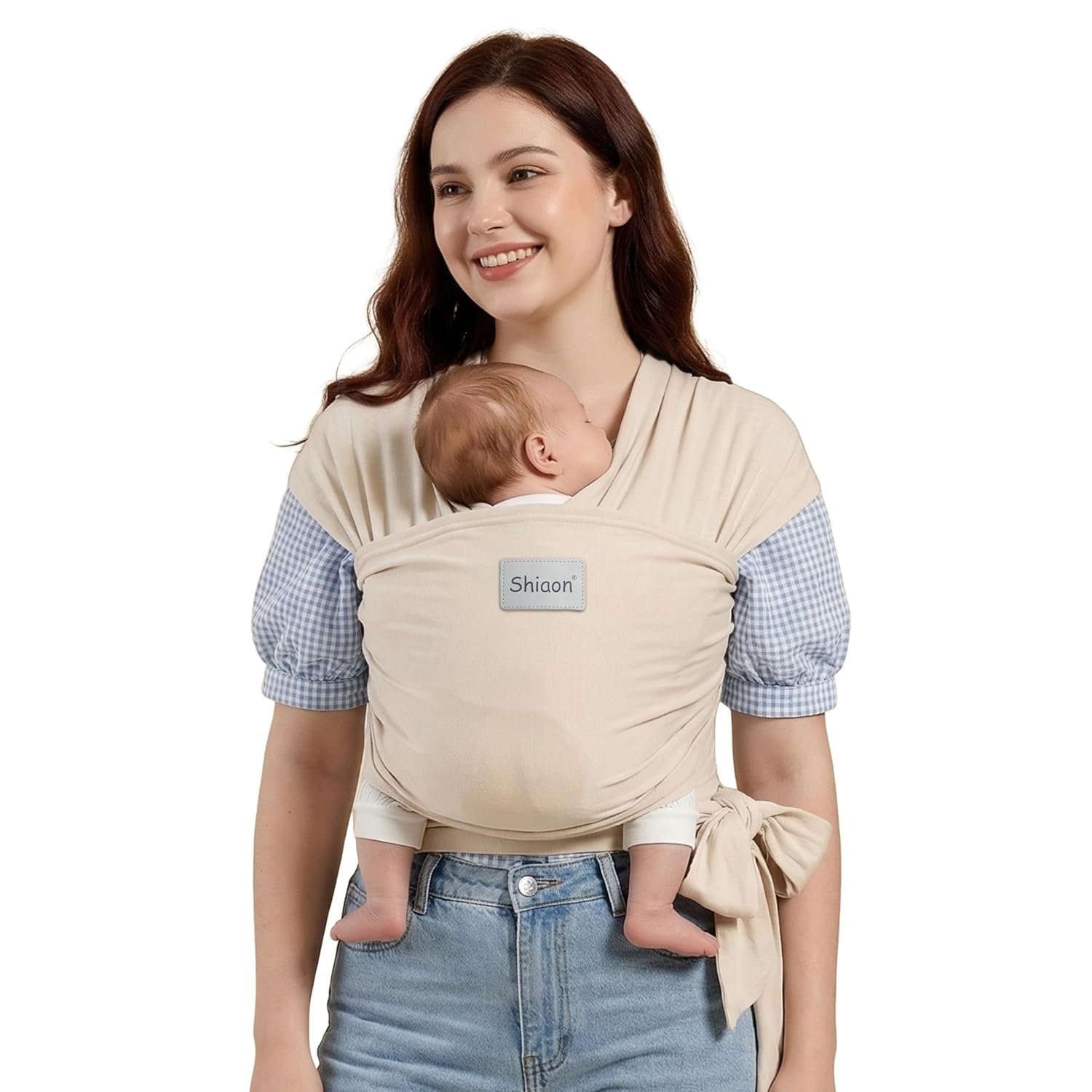 Baby Wrap Carrier, Baby Carrier Wrap Newborn(7-35lbs), Cotton Baby Sling Carriers Wearing Wrap Hands Free, Cozy Newborn Wrap One Size Fits All, Beige