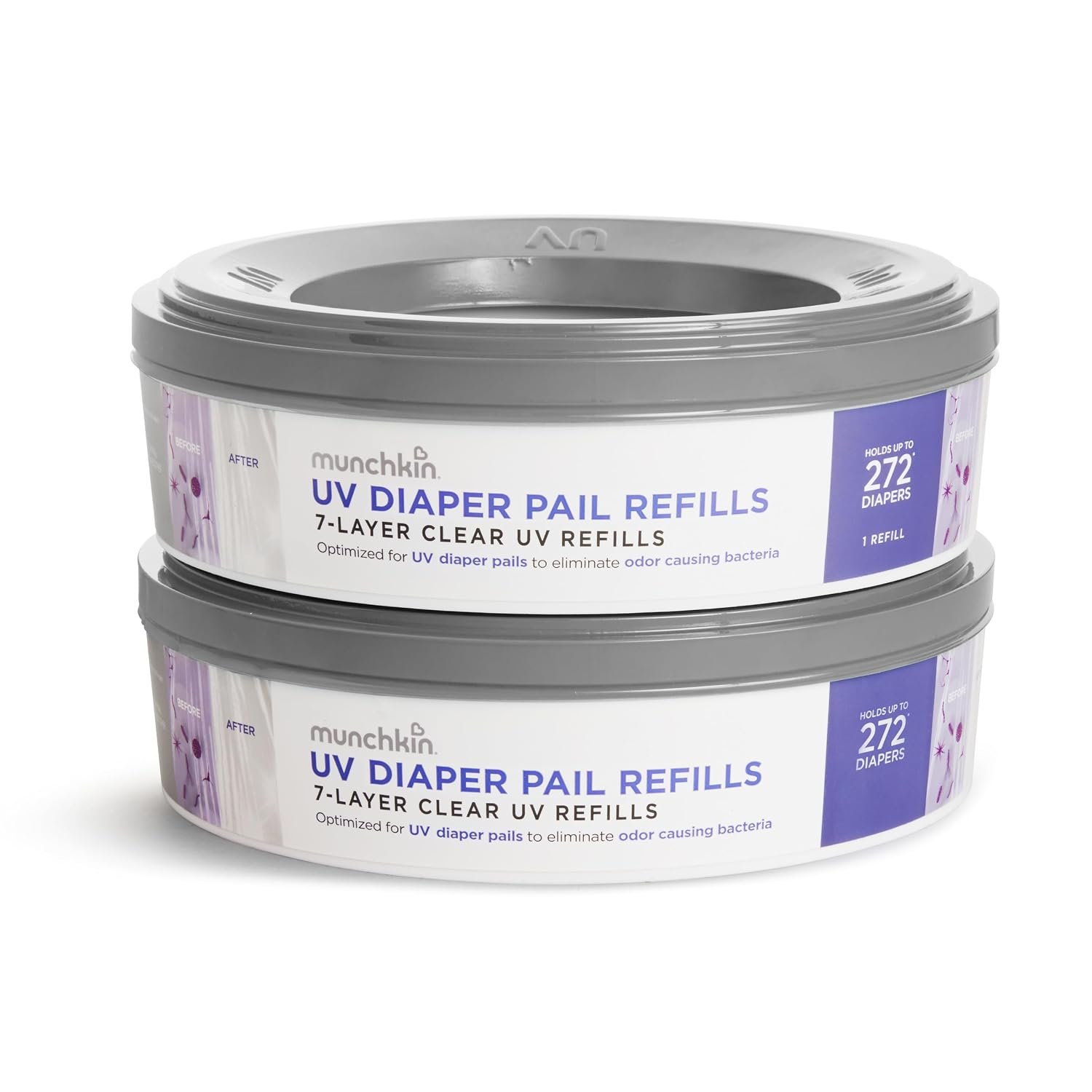 Munchkin® UV Diaper Pail Refill Rings, Holds up to 544 Newborn Diapers, 2 Pack