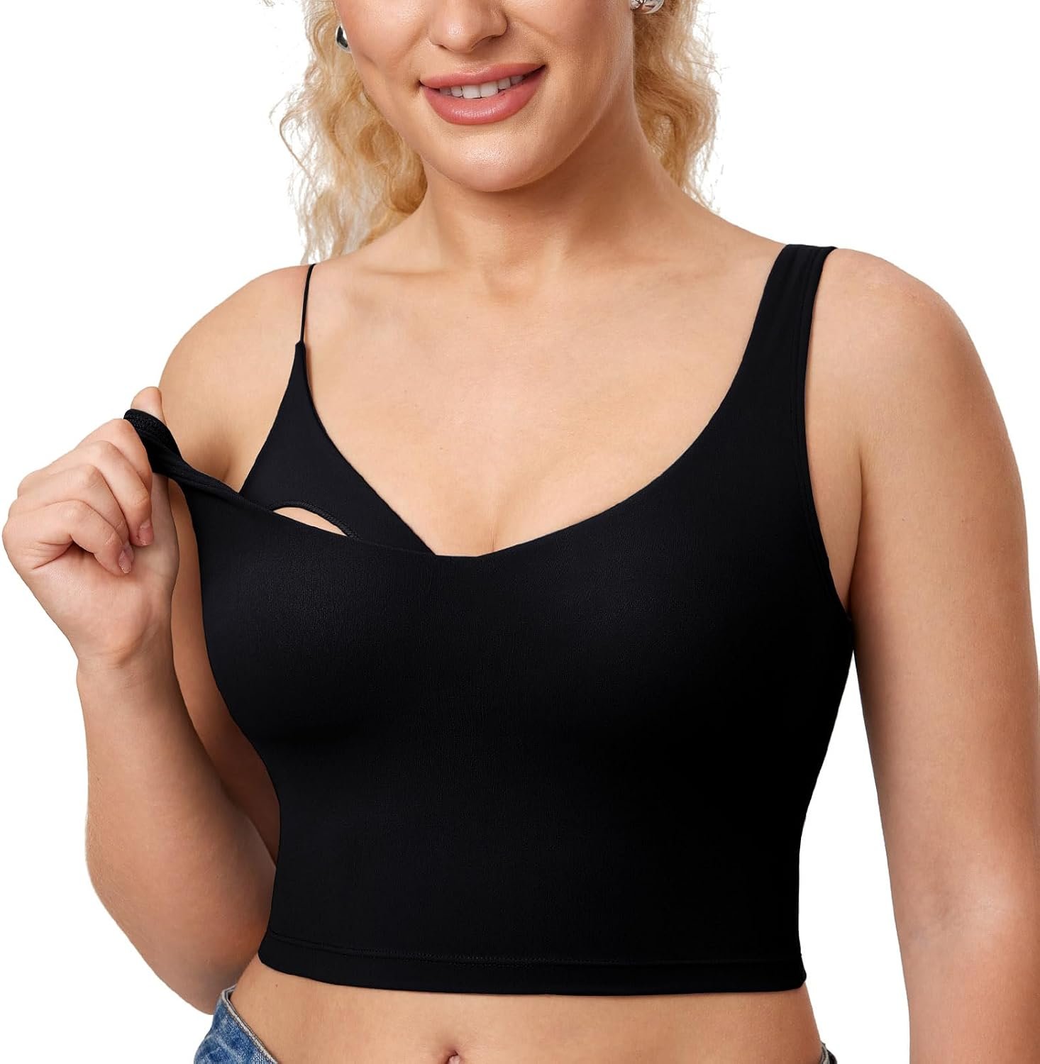 MOMANDA Women’s Nursing Bras Longline Sports Breastfeeding V Neck Sleeveless Crop Tank Top with Built in Bra