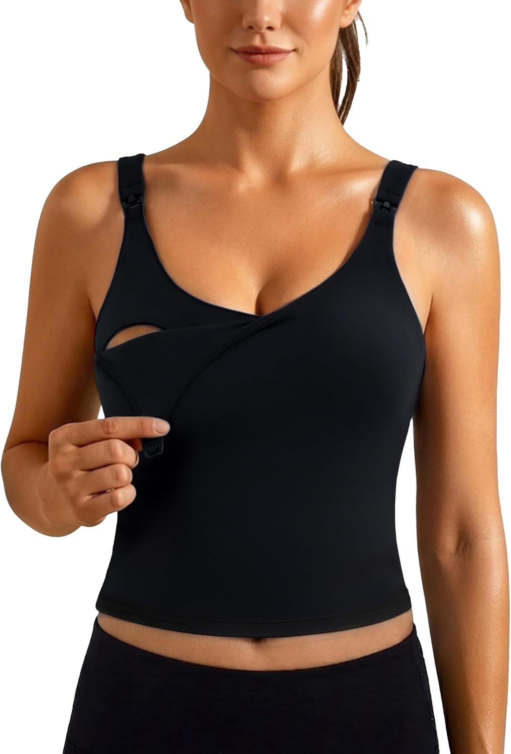 Ecavus Nursing Bras for Breastfeeding Longline Sports Maternity V Neck Buttery Soft Crop Tank Top with Built in Bra