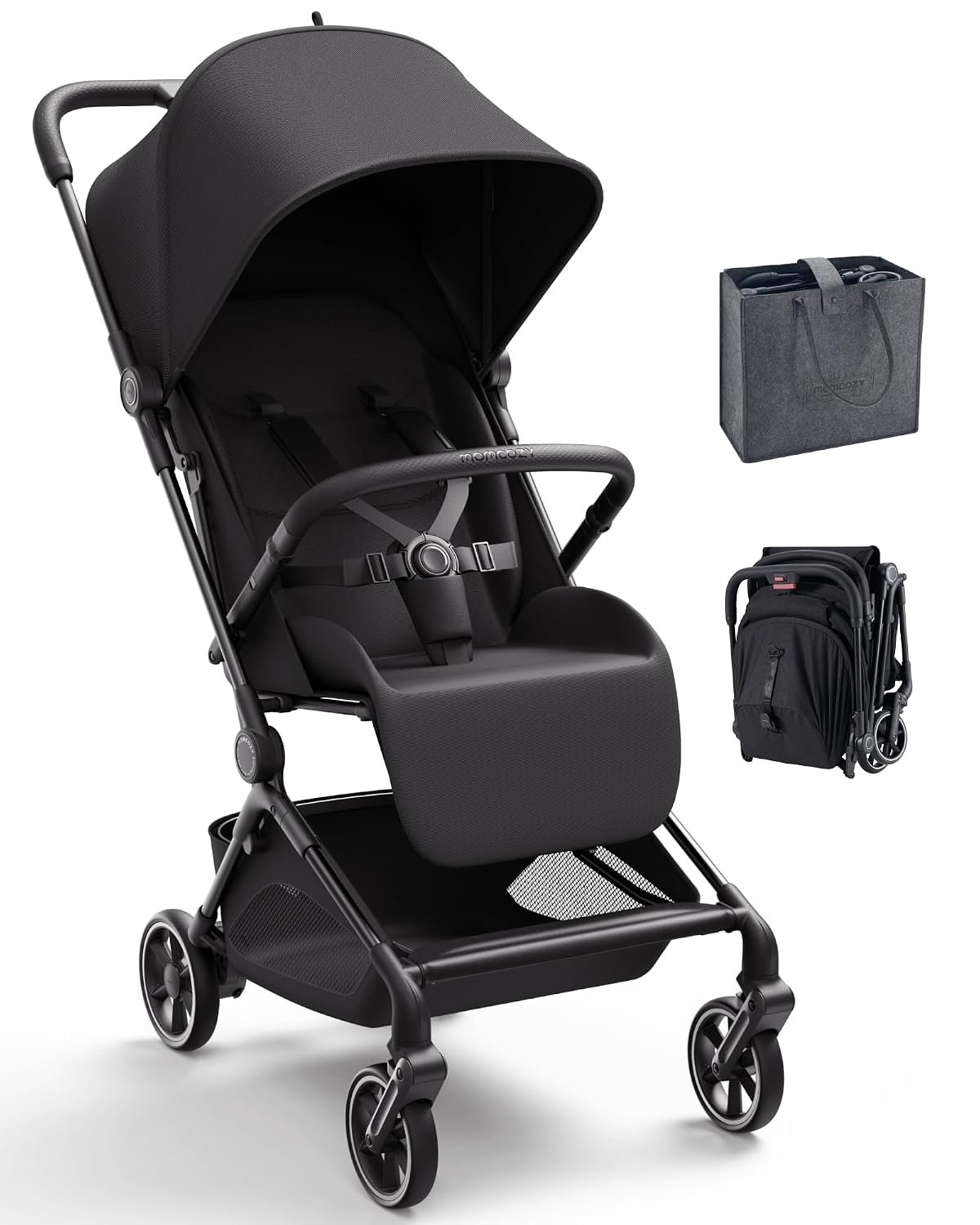 Momcozy Tuckgo Travel Stroller, Carry-On Compatible, Ultra Compact Stroller for Toddler, Reclining Seat, UPF 50+ Canopy, Adjustable Leg Rest, 33L Extra-Large Storage, Stroller Travel Bag Included
