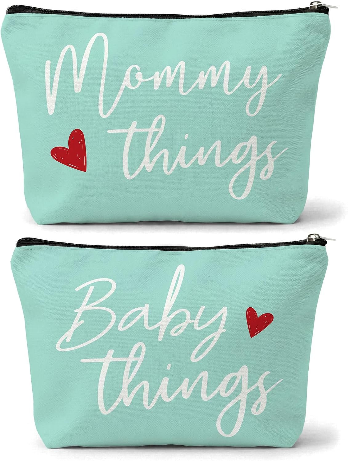 Mommy and Baby Matching Pouch Set, Mommy Things and Baby Things Bags, Gifts for New Moms Expecting Moms, Matching Travel Cases, Green Set of 2