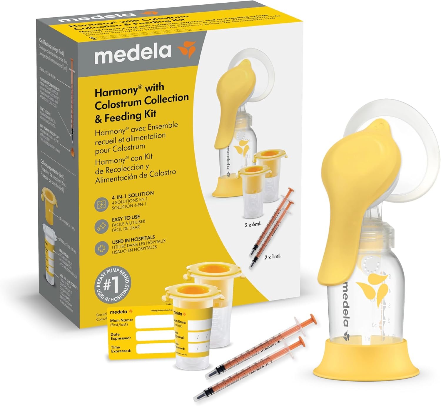 Medela Harmony Manual Breast Pump with Colostrum Collection and Feeding Kit, 4-in-1 Solution, Collect, Store, Feed, and Pump, Includes Colostrum Collectors and Feeding Syringes