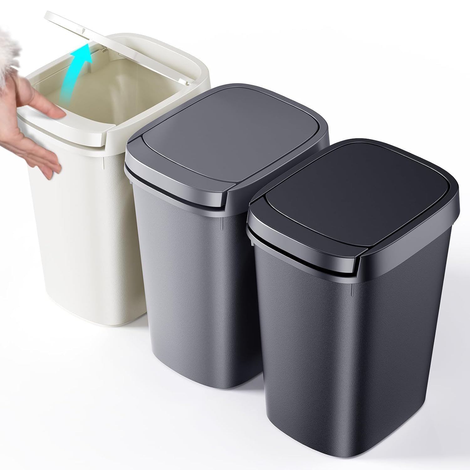 CEROELDA 3 Pack Bathroom Trash Can with Lid, 10L/2.6 Gal Small Garbage Can with Press Top Lid, Slim Plastic Waste Basket for Toilet, Office, Bedroom (Muti 1)