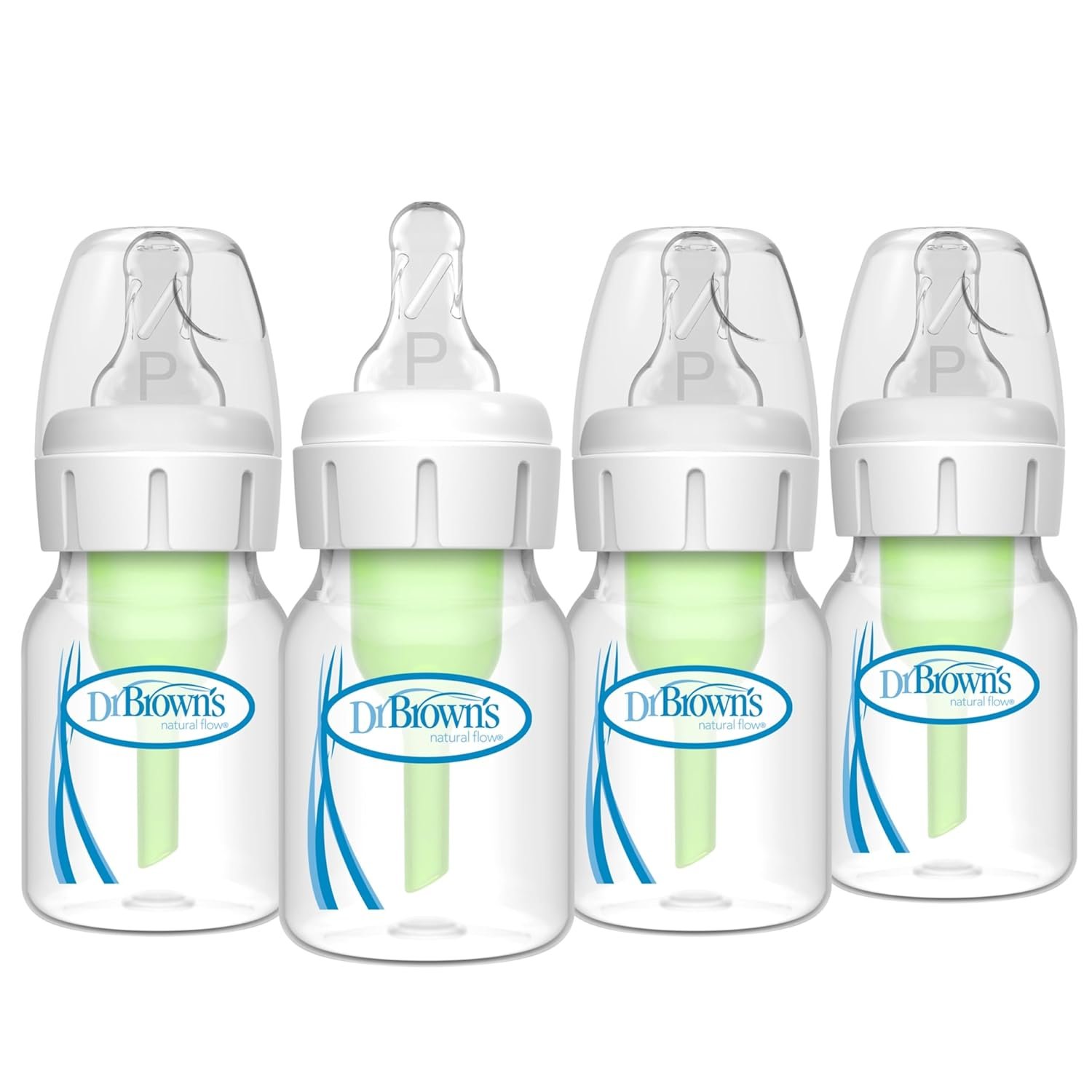 Dr. Brown’s Natural Flow Anti-Colic Options+ Narrow Baby Bottle, 2 oz/60 mL, with Preemie Flow Nipple, 0m+, 4 Pack