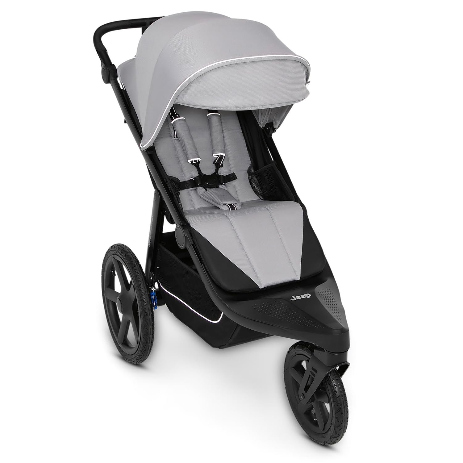 Delta Children – Jeep PowerGlyde Pro Jogging Stroller – 1-Step Back Brake & Hand Deceleration Disc Brakes for Speed Control – 1 Hand Fold, Soft Gray