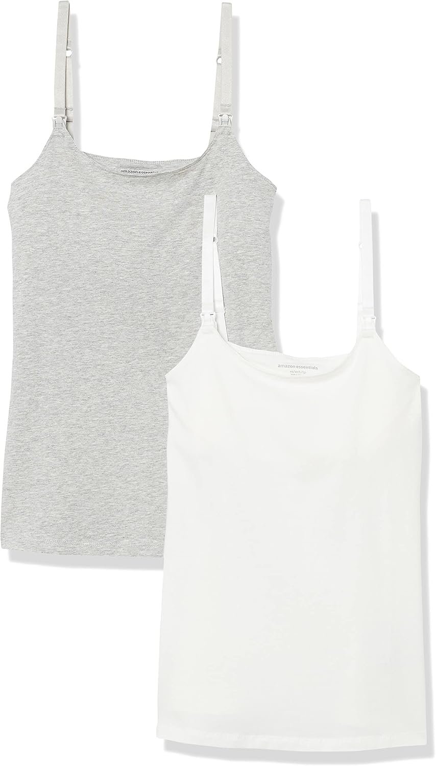 Amazon Essentials Women’s Maternity Nursing Tops, Pregnancy Clothes with Adjustable Straps and Built-in Shelf Bra, Pack of 2