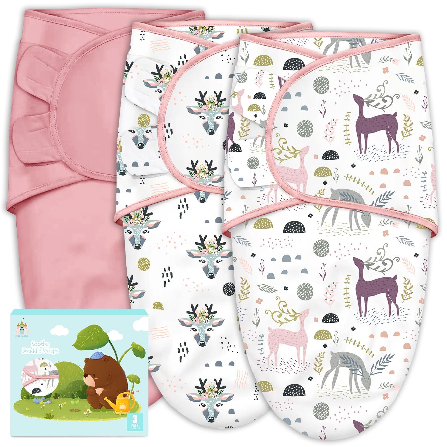 Cute Castle 3-Pack Baby Swaddle Sleep Sacks – Newborn Swaddle Sack – Ergonomic Baby Swaddles Blanket Warp for Boys and Girls – Baby Essentials (0-3 Months – Pink)