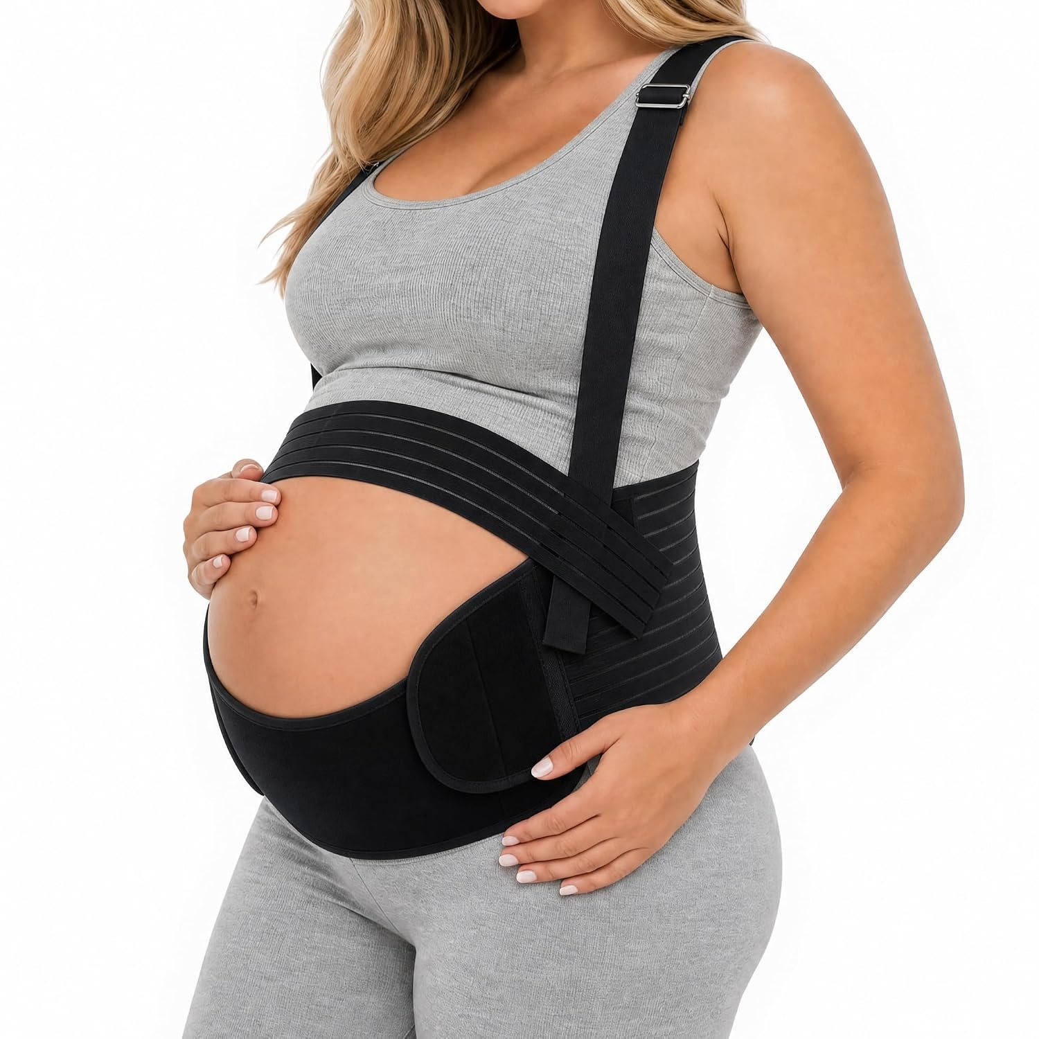 Pregnancy Belly Band, Shoulder Strap Belly Support Brace, Pregnancy Support Belt, Lightweight Abdominal Binder, for Abdomen, Black, Large, 1 Set