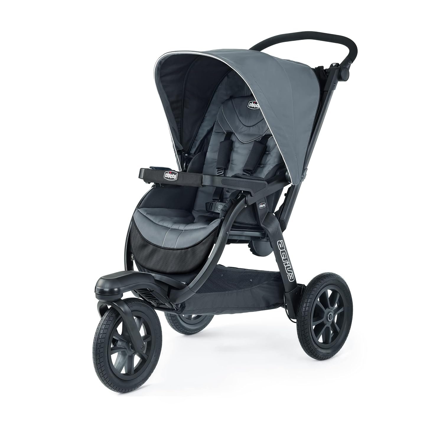 Chicco Activ3 Jogging Stroller, All-Terrain Stroller, Compatible with Chicco Infant Car Seats (not Included), Baby Travel Gear, Eclipse/Grey