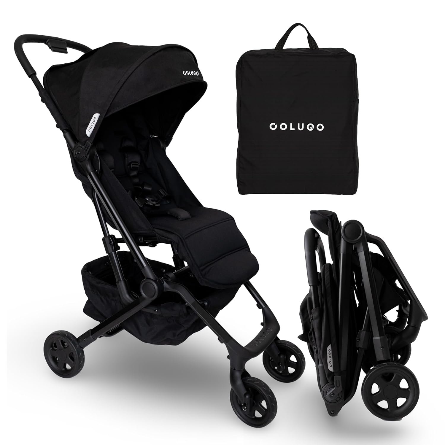 Colugo Compact Stroller+ Lightweight Travel Stroller 16lb, One-Hand Auto-Fold, Multi-Position Recline, for Infants and Toddlers Ages 6 Months to 4 Years, Rain Cover, Backpack and Cup Holder, Black