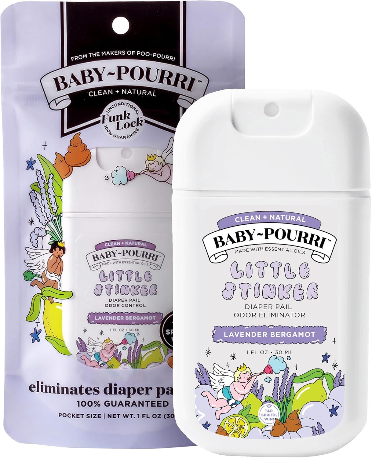 Baby-Pourri Little Stinker Diaper Pail Odor Freshener Spray, 1 Fl Oz Pocket Travel Size – Lavender, Bergamot, Eucalyptus and Vanilla