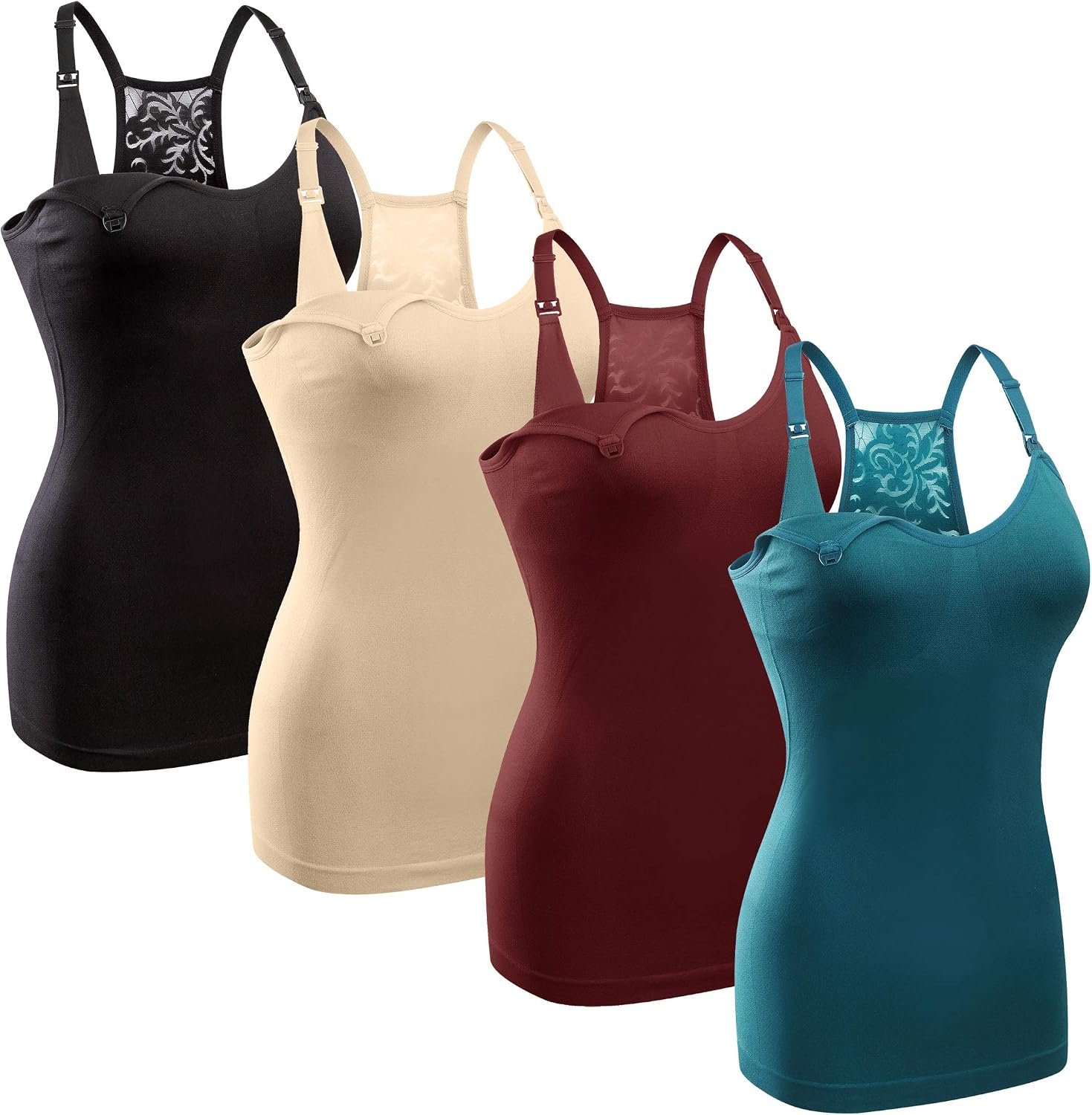 GXXGE 4Pack Women’s Nursing Tank Top Cami Nursing Maternity Bra Breastfeeding Shirts with Adjustable Straps