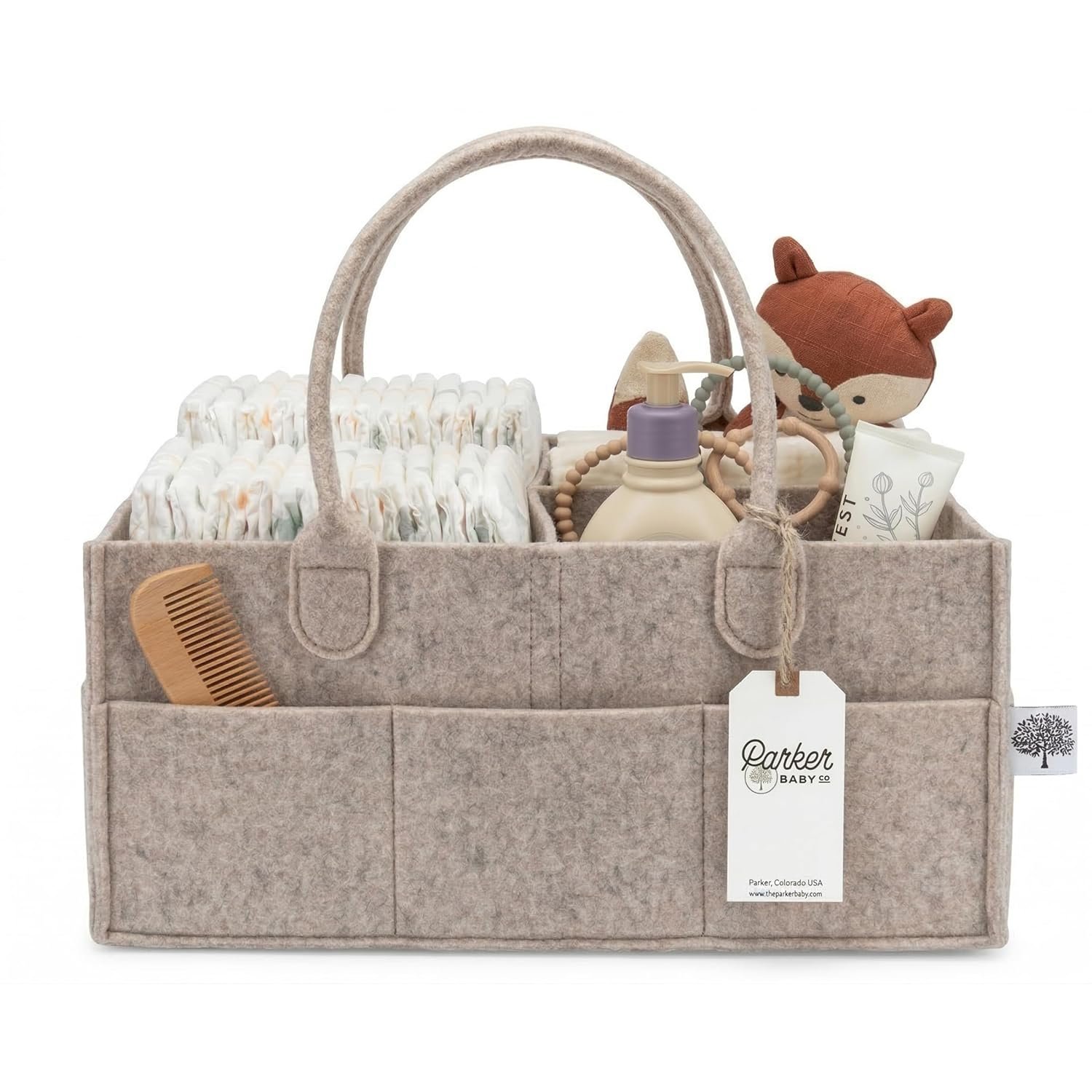 Parker Baby Co. Diaper Caddy – Nursery Storage Bin and Car Organizer for Diapers and Baby Wipes – Oatmeal, Large