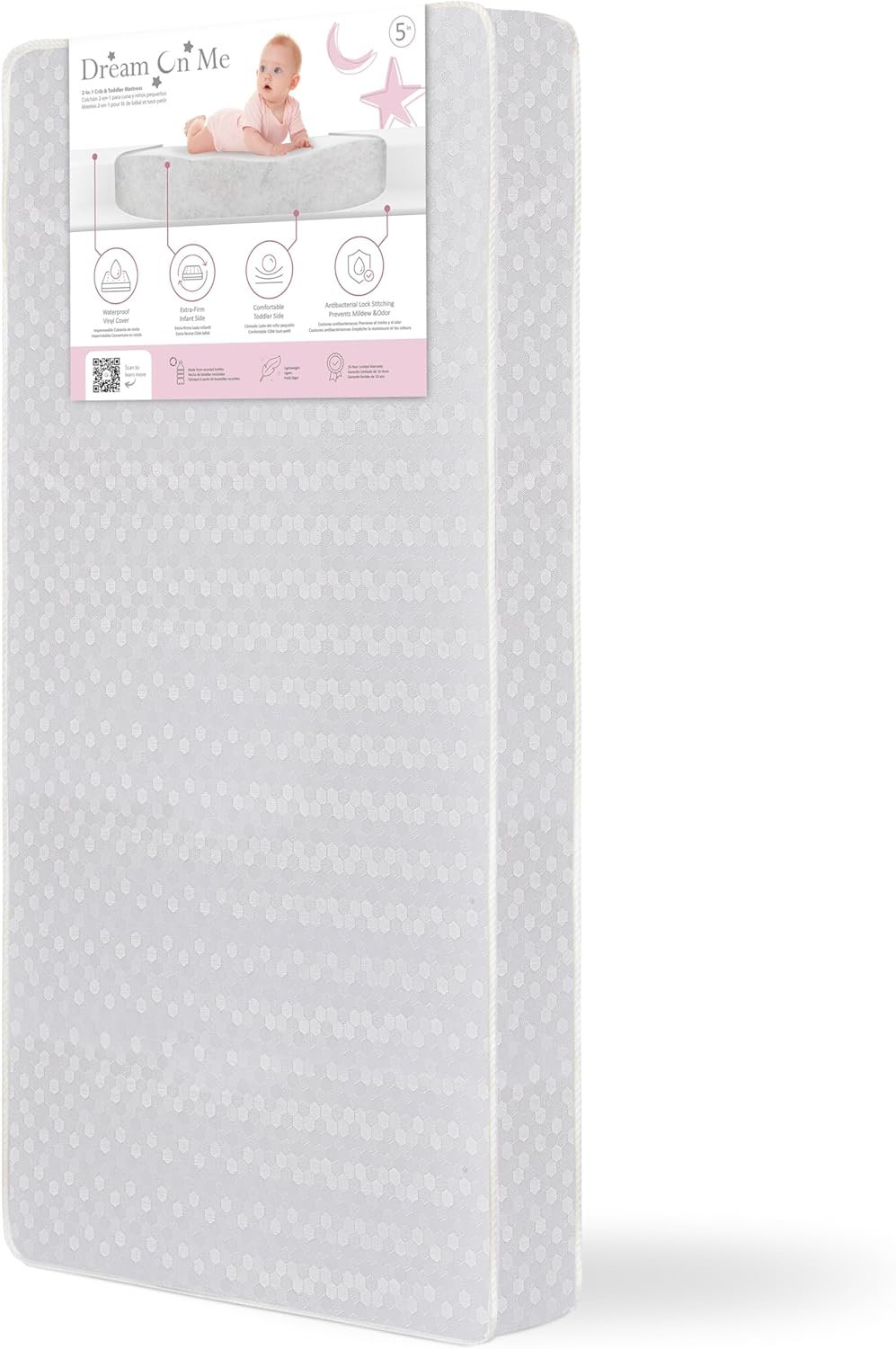 Dream On Me Honeycomb Orthopedic Firm Fiber Standard Baby Crib Mattress, Greenguard Gold and JPMA Certified, 5” Fiber Core Optimum Support, Fits Crib and Toddler Bed, Waterproof Vinyl Cover