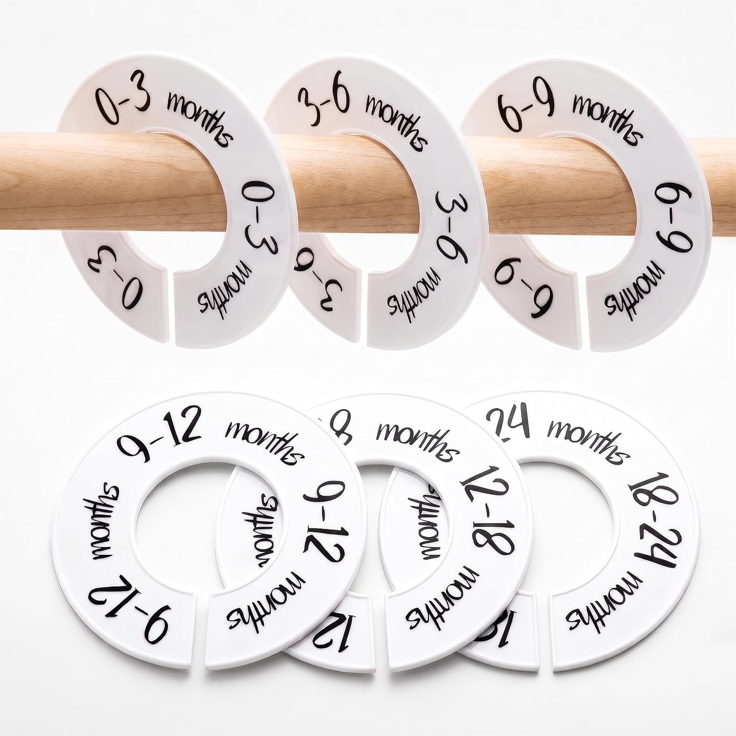 Pro Goleem Baby Closet Dividers Unisex Baby Closet Organizer for Nursery Baby Clothes Size Age Dividers Fits 1.5″ Rod 6 PCS