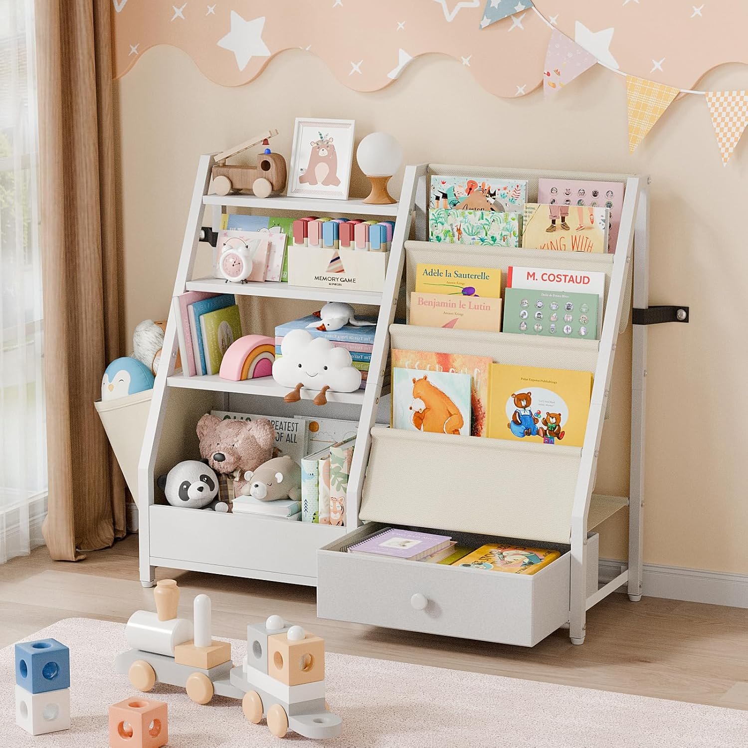 HAVLOTII Kids Bookshelf and Toy Storage – Book Shelf for Kids Rooms, Toddler Bookshelf Baby Bookcase for Nursery, Montessori Toy Organizer, White