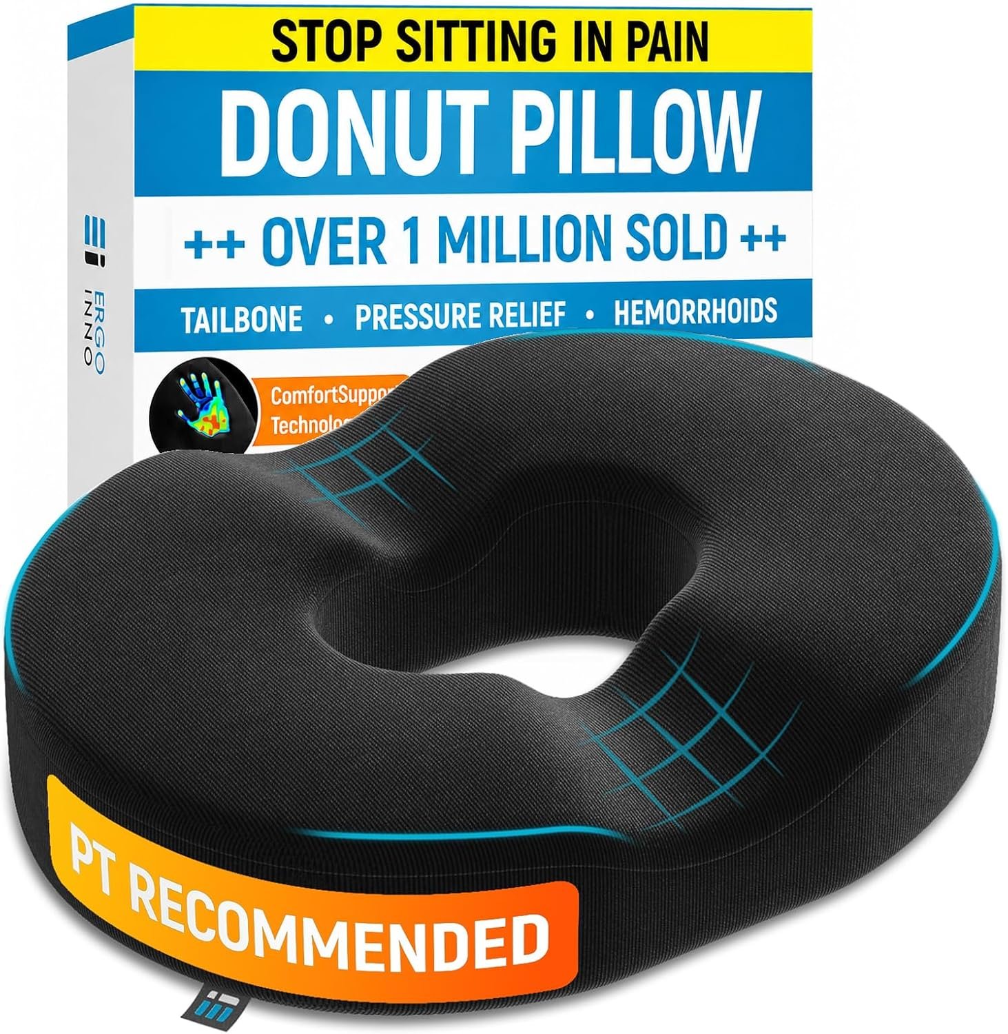 PT ENDORSED Donut Pillow for Tailbone Pain Relief Cushion – Coccyx & Hemorrhoid Pillow for Sitting – Donut Seat Cushion for Pressure Relief, Prostate, Postpartum, Pressure Sores, Lifting Cushions