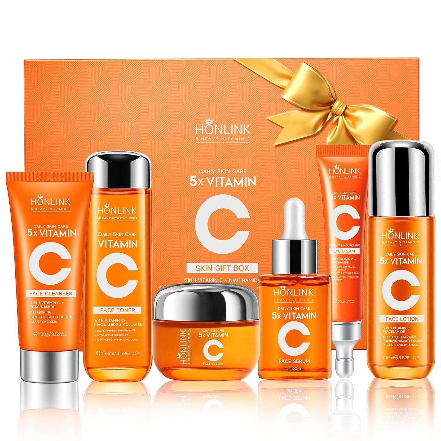 6-Piece Skincare Set for Women, Complete Daily Face Care Routine with Cleanser, Toner, Serum, Eye Cream, Lotion & Cream, Vitamin C, Niacinamide, Collagen & Hyaluronic Acid Beauty Gift Set