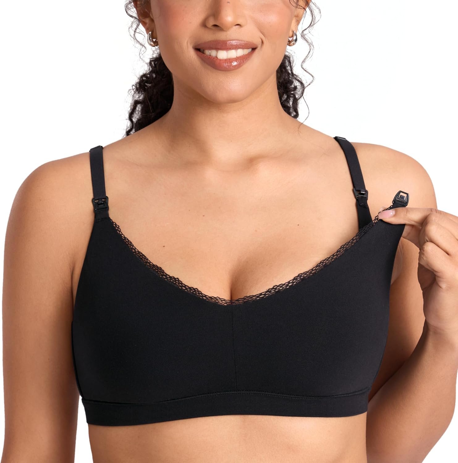 MOMANDA Lace Cotton Nursing Sleep Bras for Breastfeeding Ultra Soft Cute Maternity Bralettes with Pads
