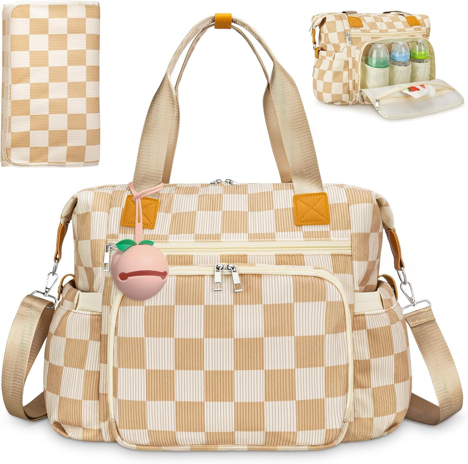 KUBYA Diaper Bag Tote, Puffer Diaper Tote Bags for Women Lightweight Travel Work Hospital Baby Bag Crossbody Mommy Bag