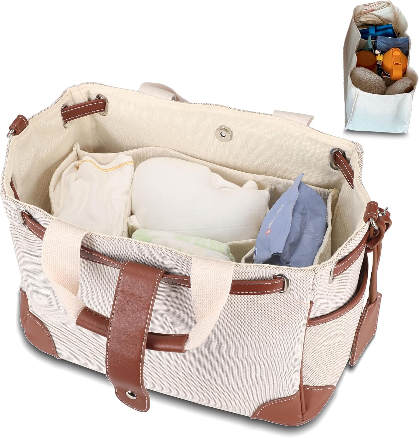 Canvas Baby Diaper Bag Tote, Stylish Korean Minimalist Diaper Caddy Organizer Large Nursery Storage Basket, Gifts for Baby Shower, Newborn Essentials, or Purses and Handbags for Women