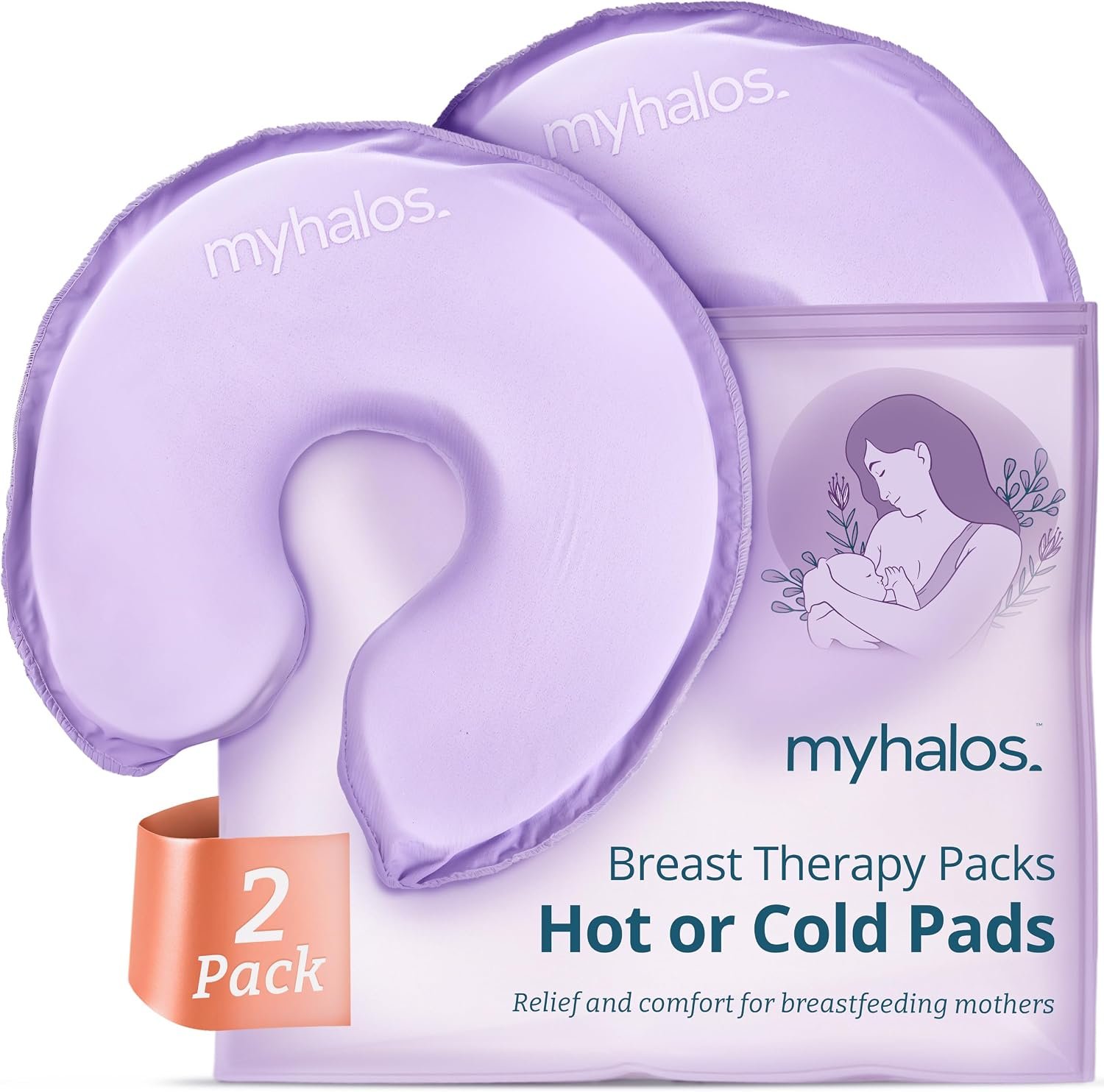 MyHalos® Breast Therapy Pads for Breastfeeding – 2 Reusable Hot & Cold Compress Pads, Breastfeeding Essentials for Engorgement, Nipple Pain Relief, Mastitis – Nursing Supplies for Postpartum (2 Pack)