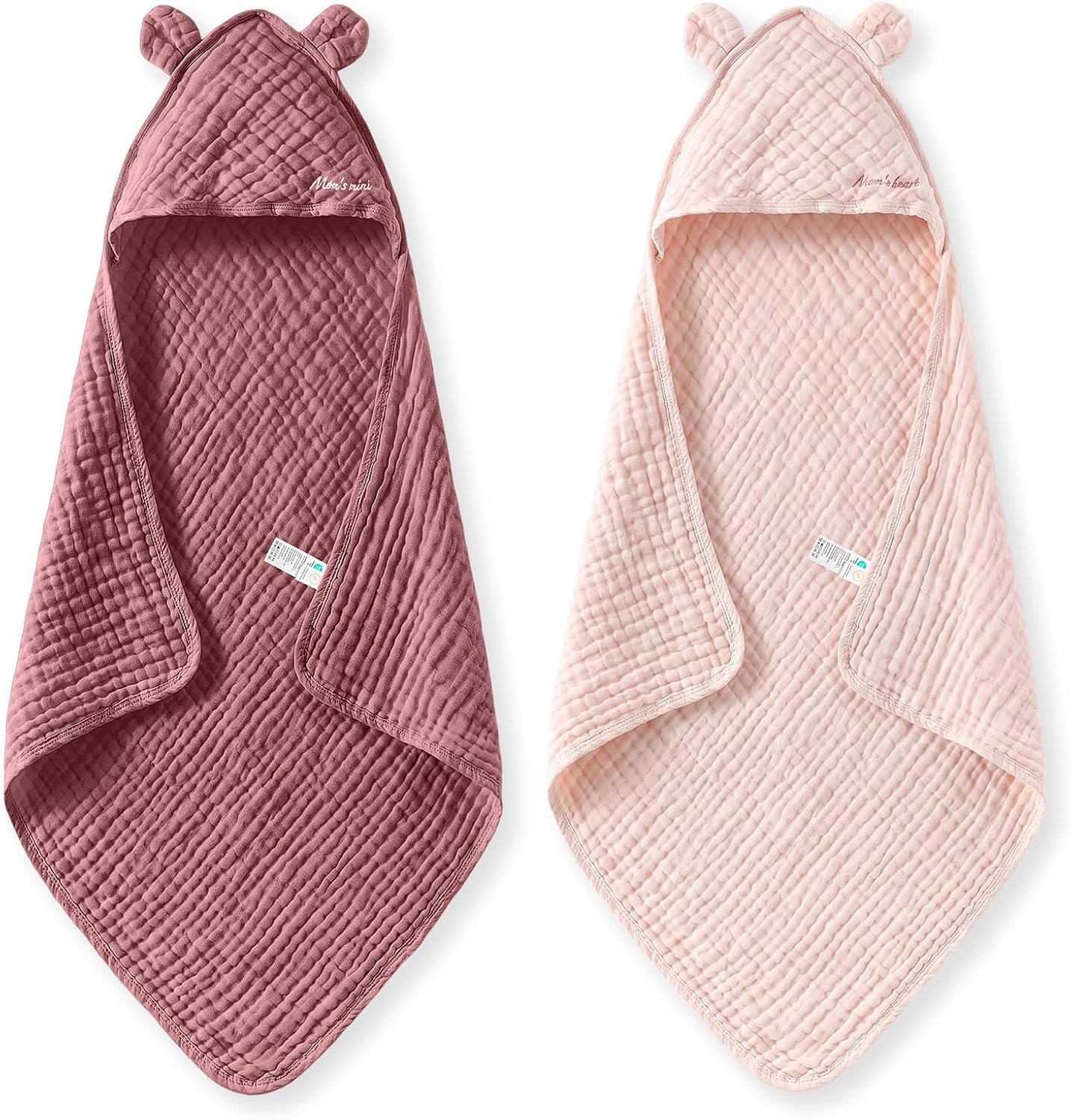 Momcozy Baby Towels, 6-Layer 100% Cotton Muslin Hooded Baby Towel Set for Newborn, Infant & Toddler, Soft Absorbent Baby Bath Essentials, Large 32 x 32 Inch