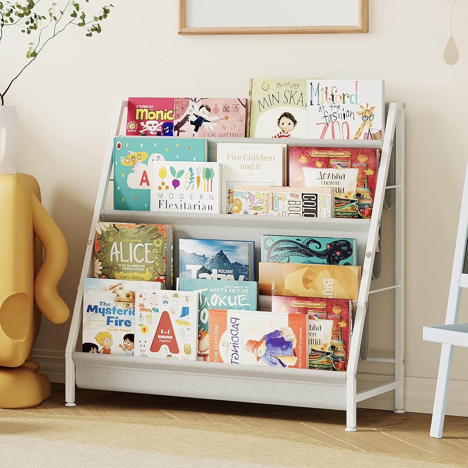 Aokitsink 4-Tier Kids Bookshelf, Book Shelf for Kids Rooms,Book Rack for Kid with Four Deep Pockets,Nursery Bookshelves for Kid’ Playroom, Toddler Bookshelf as a Children’s Gift