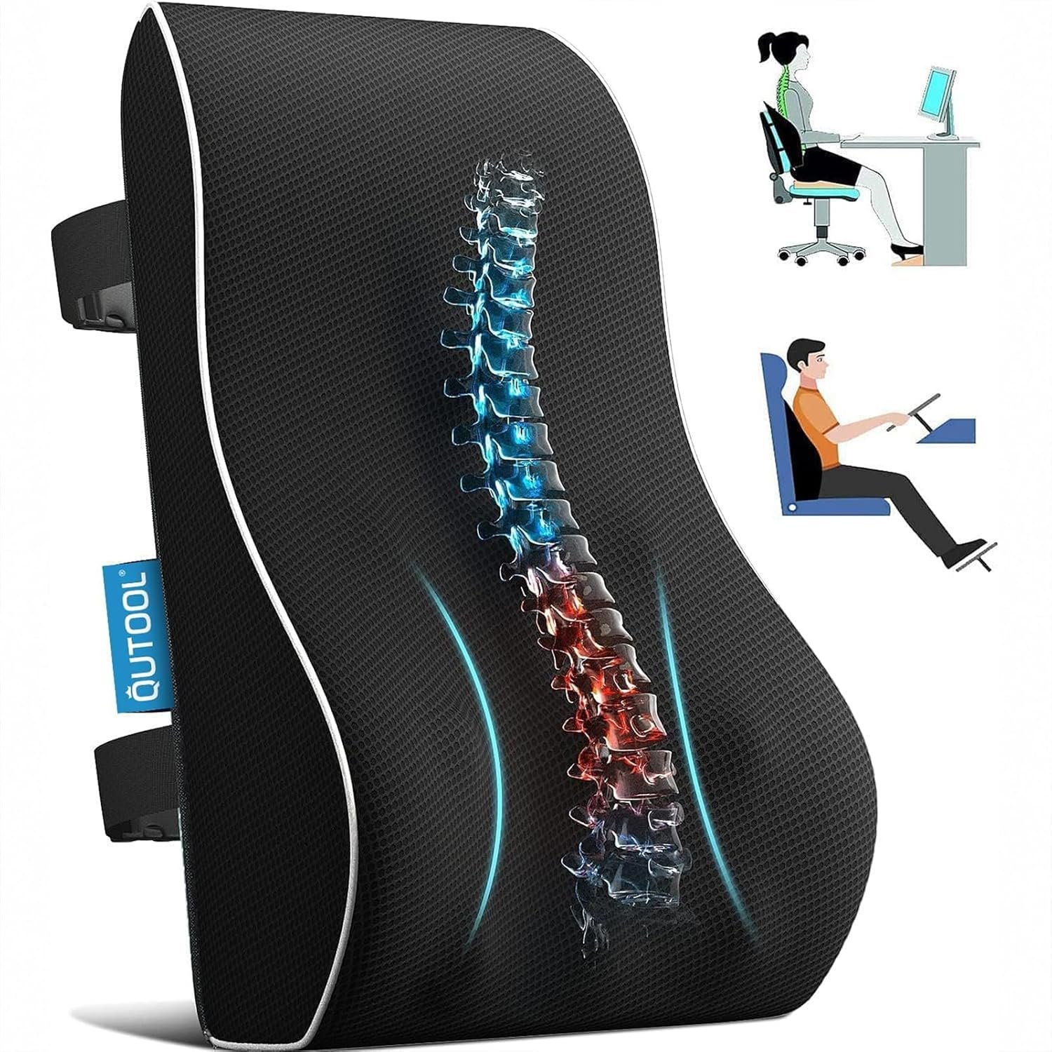 Lumbar Support Pillow for Office Chair, Office Home Essentials,Gifts for Mom,Dad, Back Support Pillow for Car, Chair Cushions,Back Pain Relief Improve Posture,Mesh Cover Double Adjustable Straps