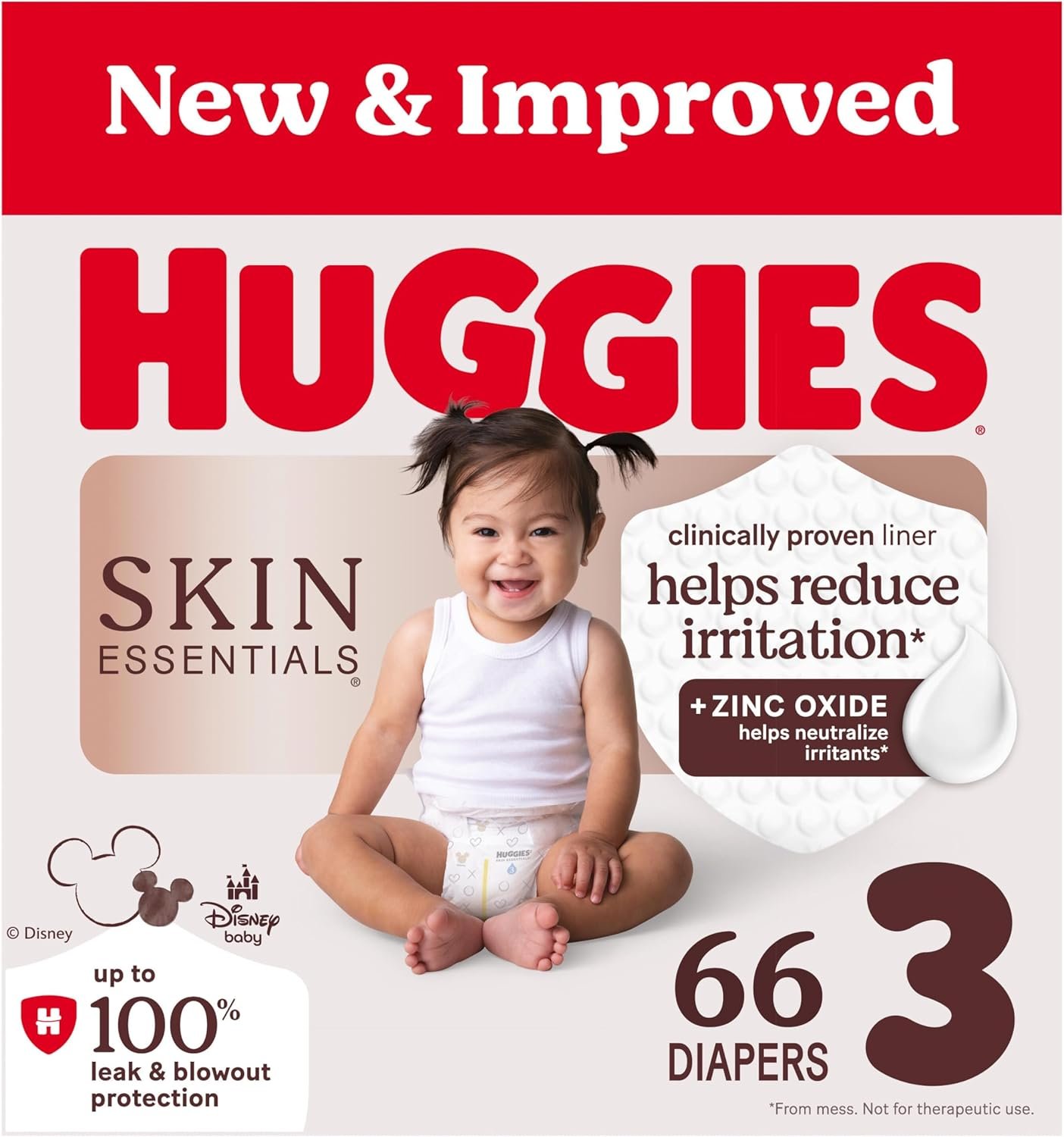 Huggies Size 3 Diapers, Skin Essentials Baby Diapers, Size 3 (16-28 lbs), 66 Count, Packaging May Vary