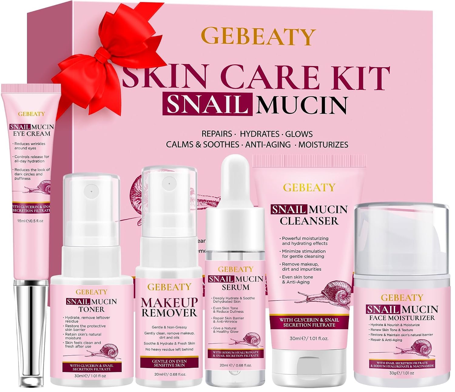 Skin Care Sets for Women,Gentle 6PCS Skincare Set with Korean Snail Secretion Filtrate,Anti Aging & Hydrating Repair Soothe Moisturize for Dull Skin & Fine Lines,Self Face Skin Care Birthday Gift