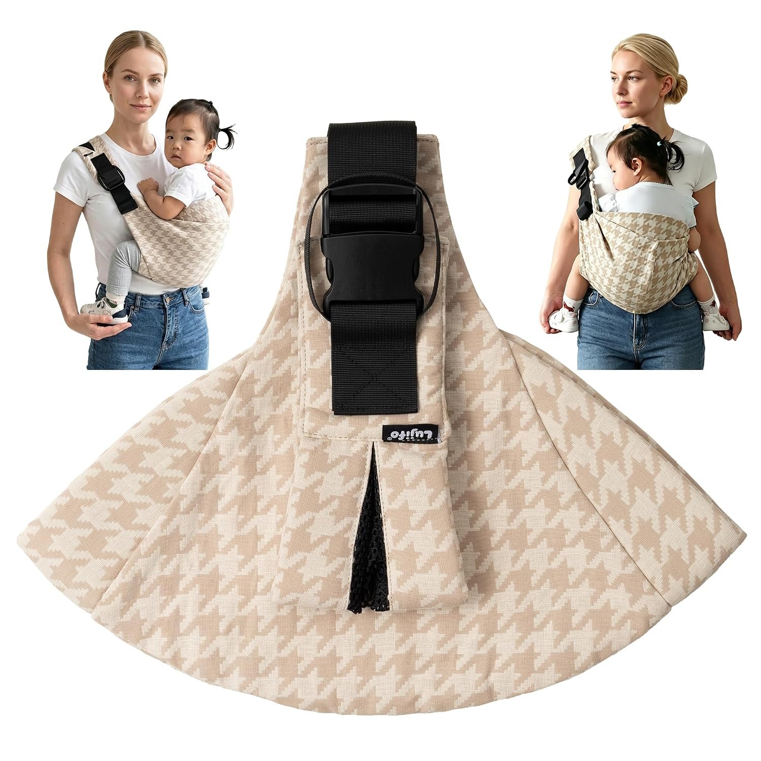 Toddler Sling Carrier with Extra Padding, Adjustable Baby Carrier Front & Back Carry, Non-Slip Ergonomic Seat, Lightweight Breathable Travel Baby Sling for Toddlers & Parents (Houndstooth)