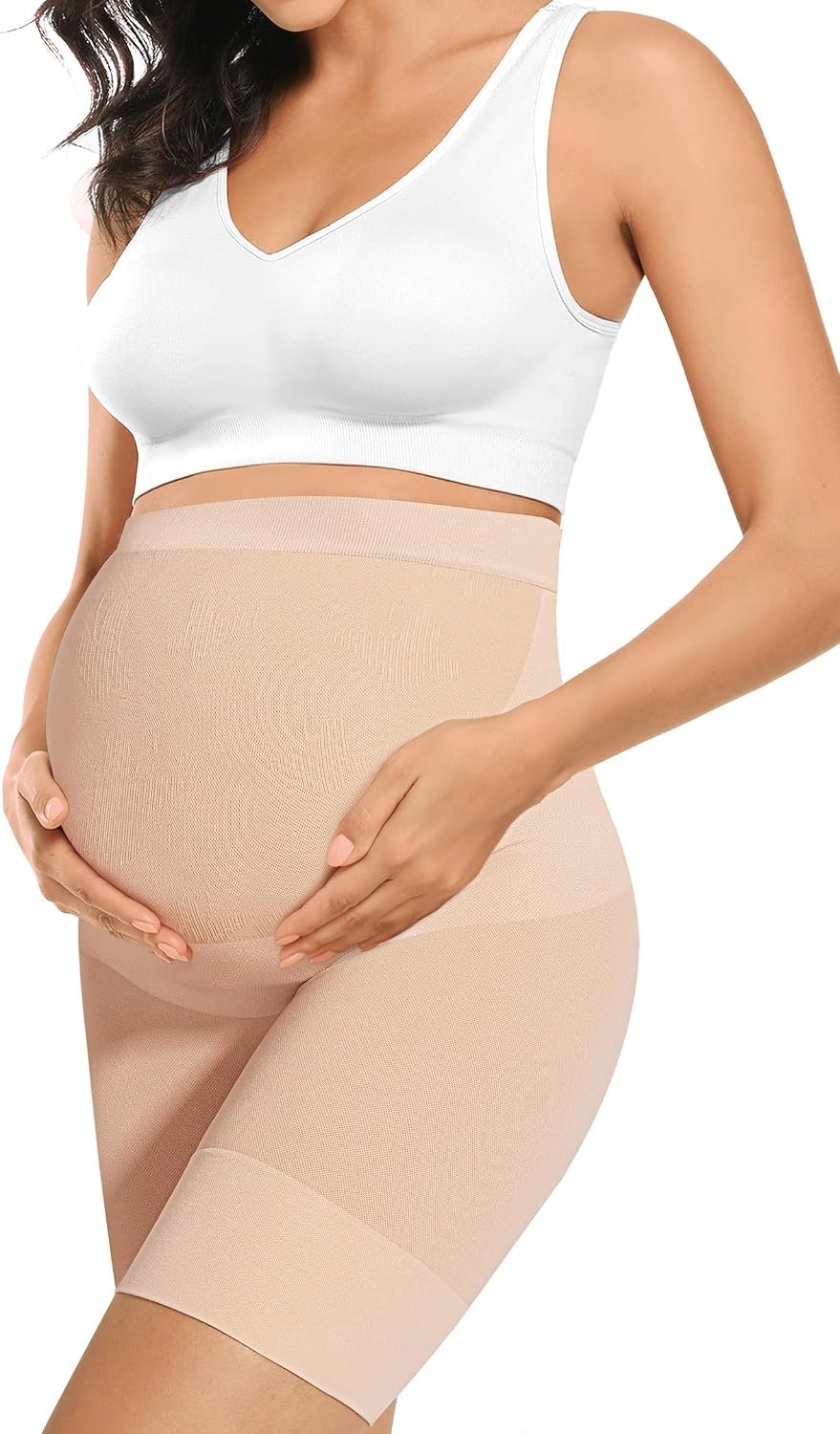 Peauty “Baby Bump” Seamless Maternity Shapewear, High Waisted Mid-Thigh Pregnancy Underwear Prevent Chafing Belly Support