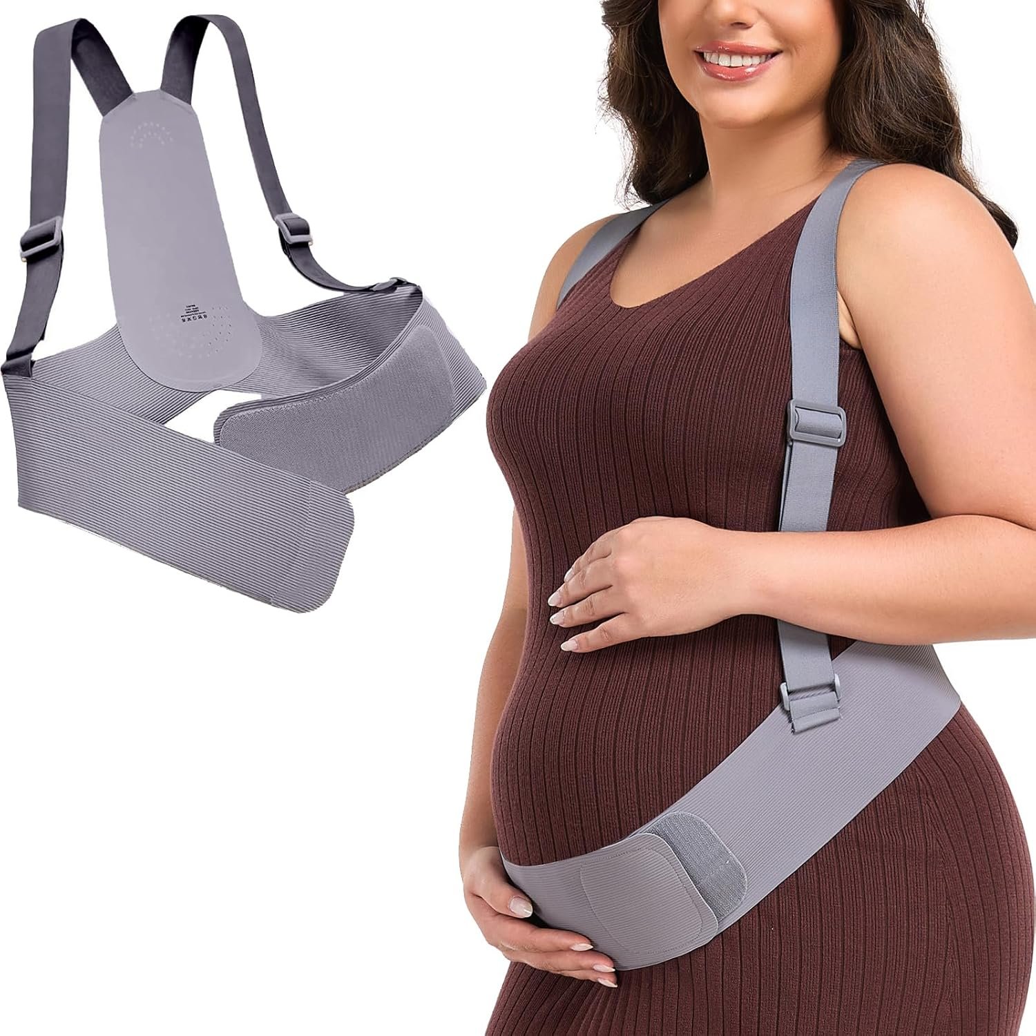 Belly Bands for Pregnant Women, Pregnancy Belly Band with Adjustable Support Brace Straps, Adjustable Maternity Belt for Abdomen, Waist and Back Support (Gray,L)
