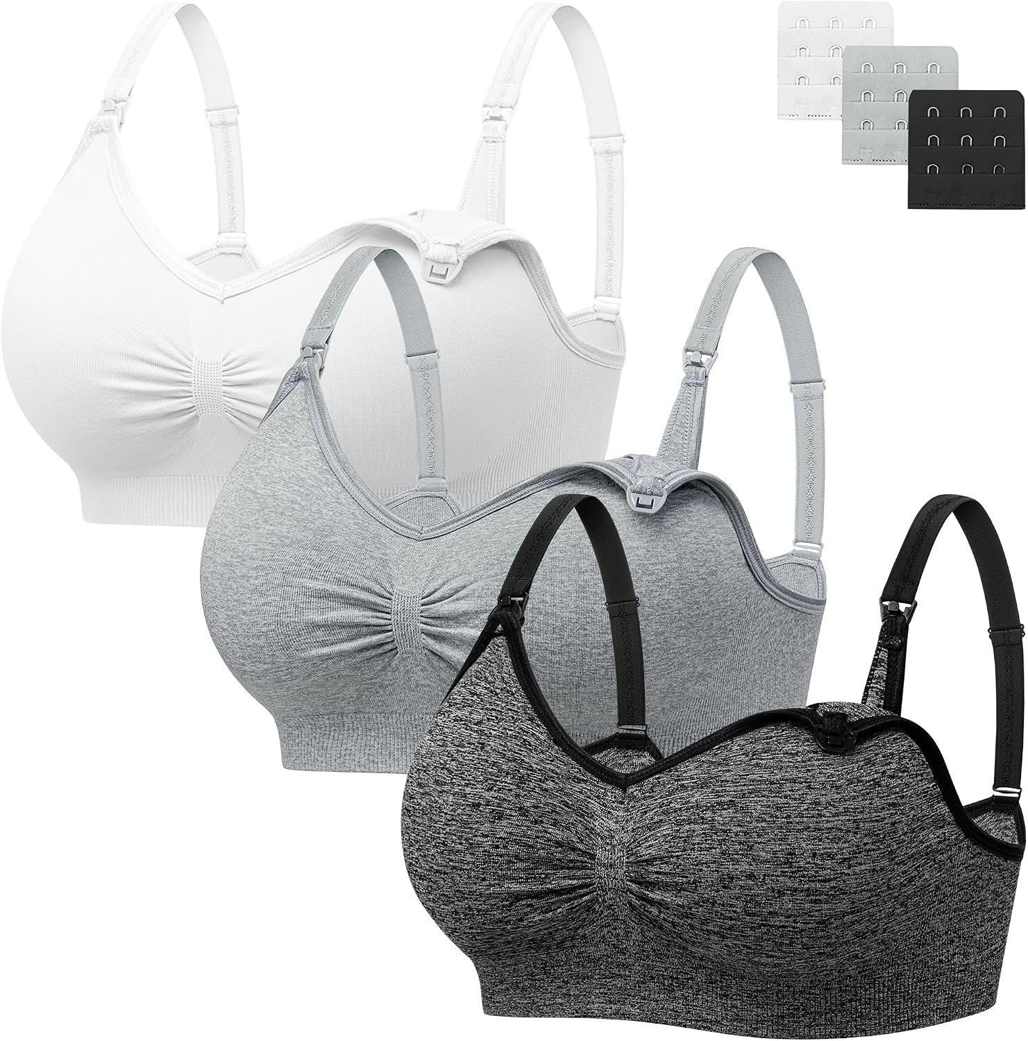 Angelhood Womens Seamless Sleep Nursing Bra,Breastfeeding Maternity Bra with Remove Bra Pads Extenders Pack of 3