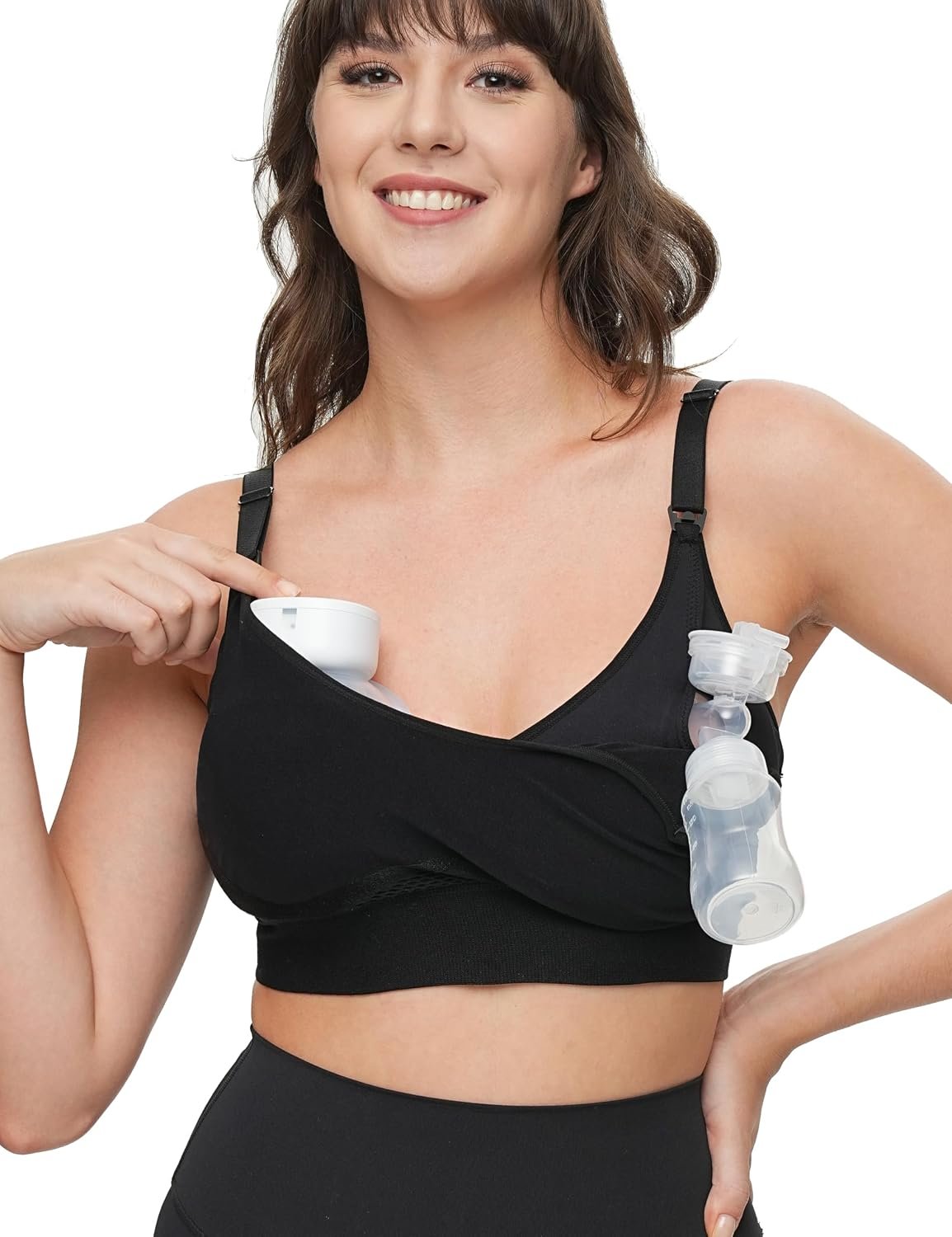 4-in-1 Pumping Bra Hands Free, Low-Impact Sports Nursing Bra for Breastfeeding, Maternity Bra for Pregnancy