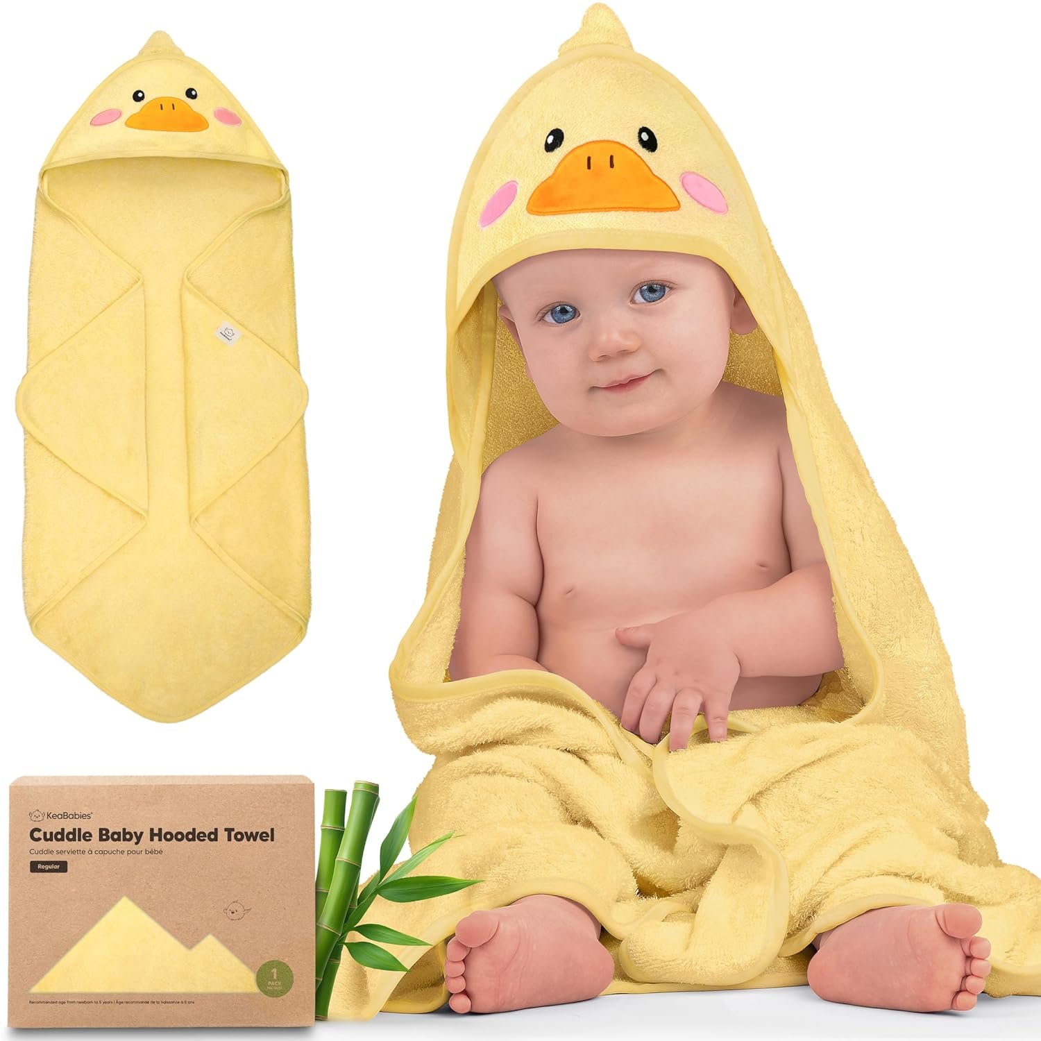 KeaBabies Hooded Baby Towel for Newborn – Viscose Derived from Bamboo Large Baby Bath Towels with Hood for Boys, Girls, Toddler, Extra Absorbent & Soft Newborn Bath Essentials (Duck, Regular)