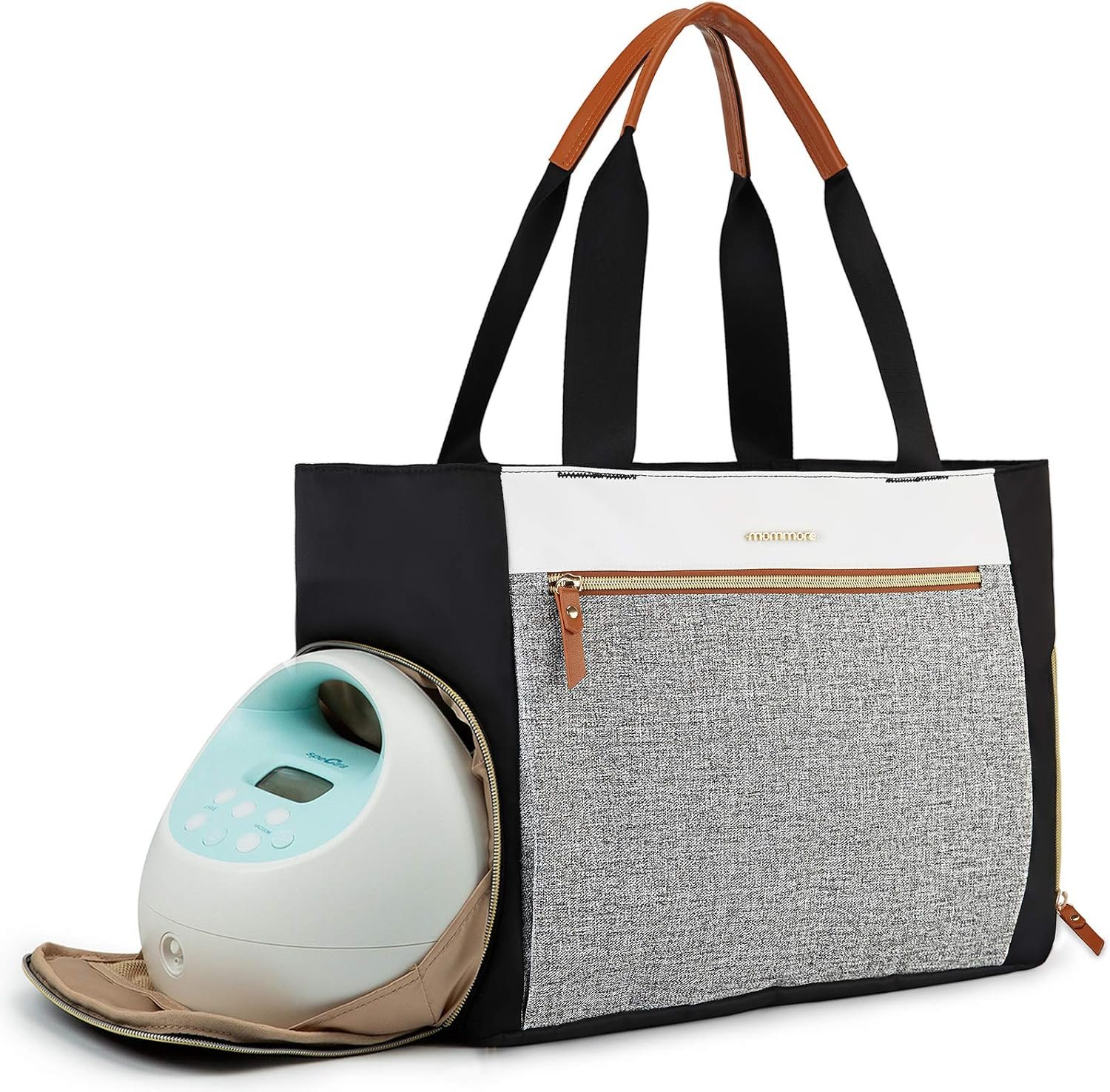 mommore Breast Pump Bag Diaper Tote Bag with 15 Inch Laptop Sleeve Fit Most Breast Pumps Like Medela, Spectra S1,S2, Evenflo