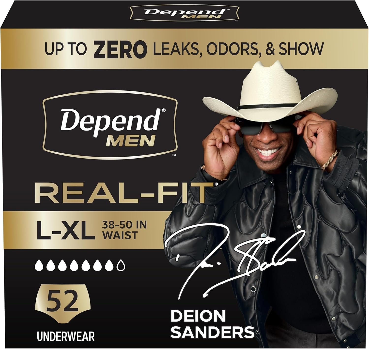 Depend Real Fit Adult Diapers, Incontinence Underwear for Men, Disposable, Maximum Absorbency, Large/Extra Large, Black, 52 Count (2 packs of 26), Packaging May Vary