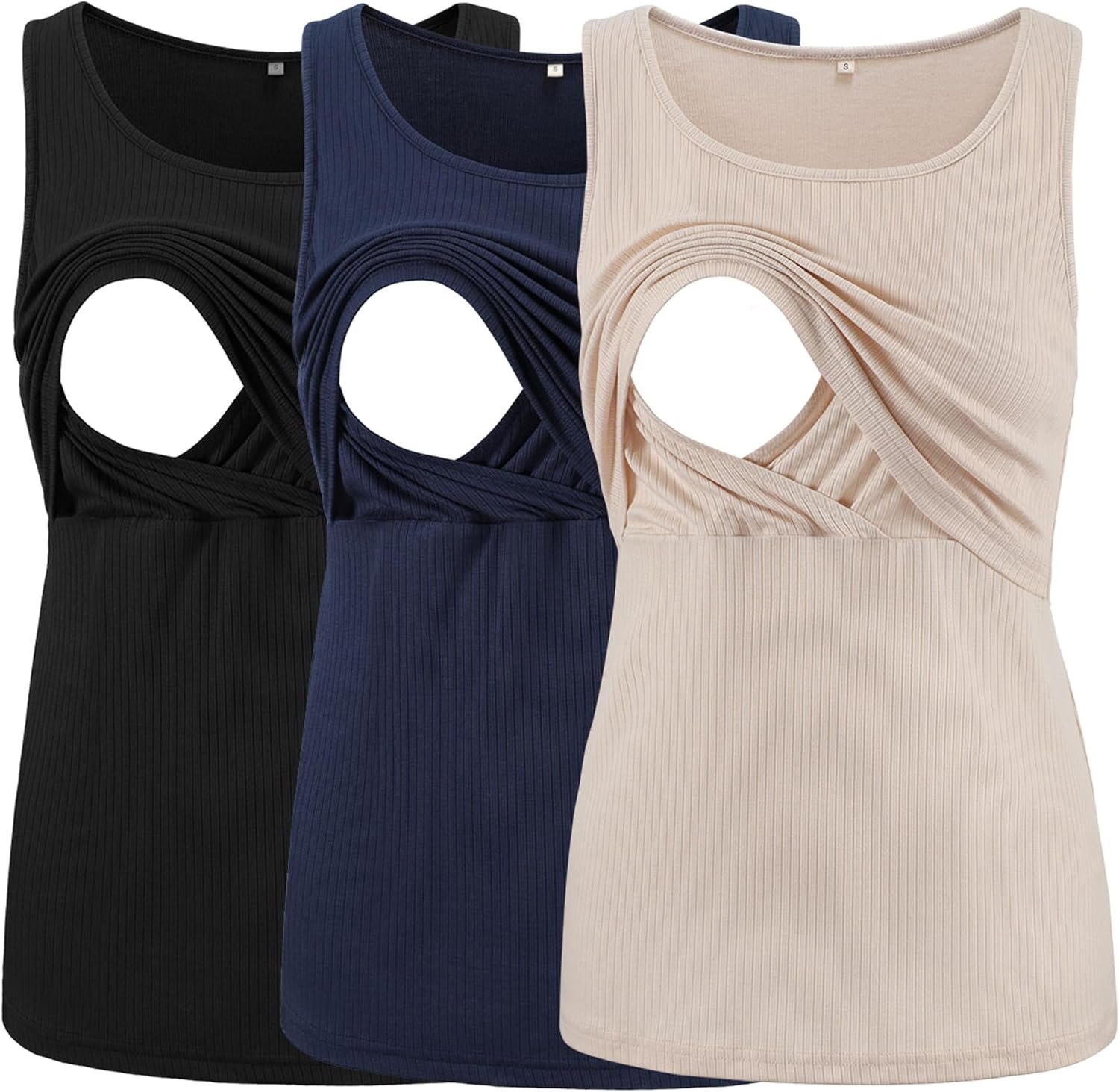 Ecavus Women’s 3-Pack Ribbed Nursing Tank Tops Sleeveless Maternity Breastfeeding Shirts Double Layer Pregnancy Clothes